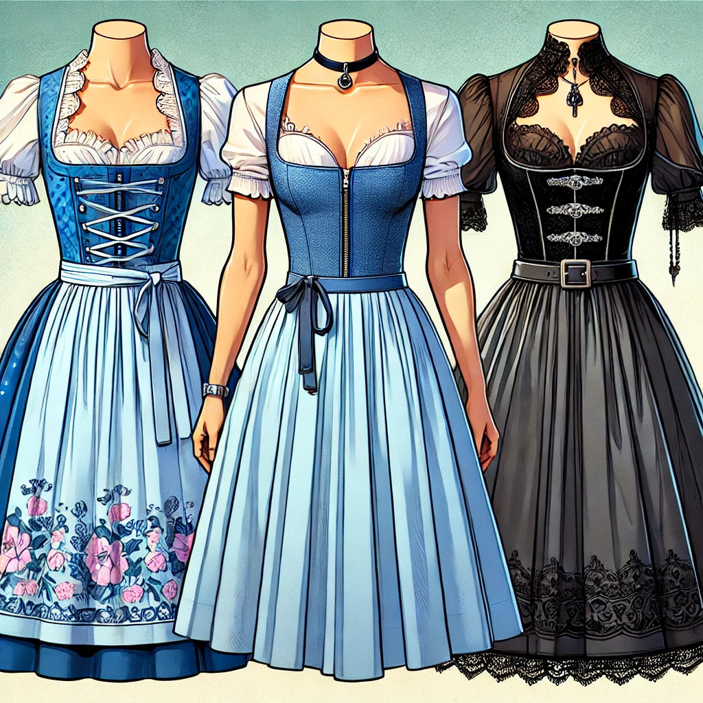 Krása Blue DirndL, dirndl se zipem a černým dirndlem