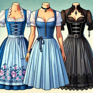 Krása Blue DirndL, dirndl se zipem a černým dirndlem