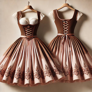 De schoonheid van de bruine roze, bruinblauwe en fluweelbruine dirndl