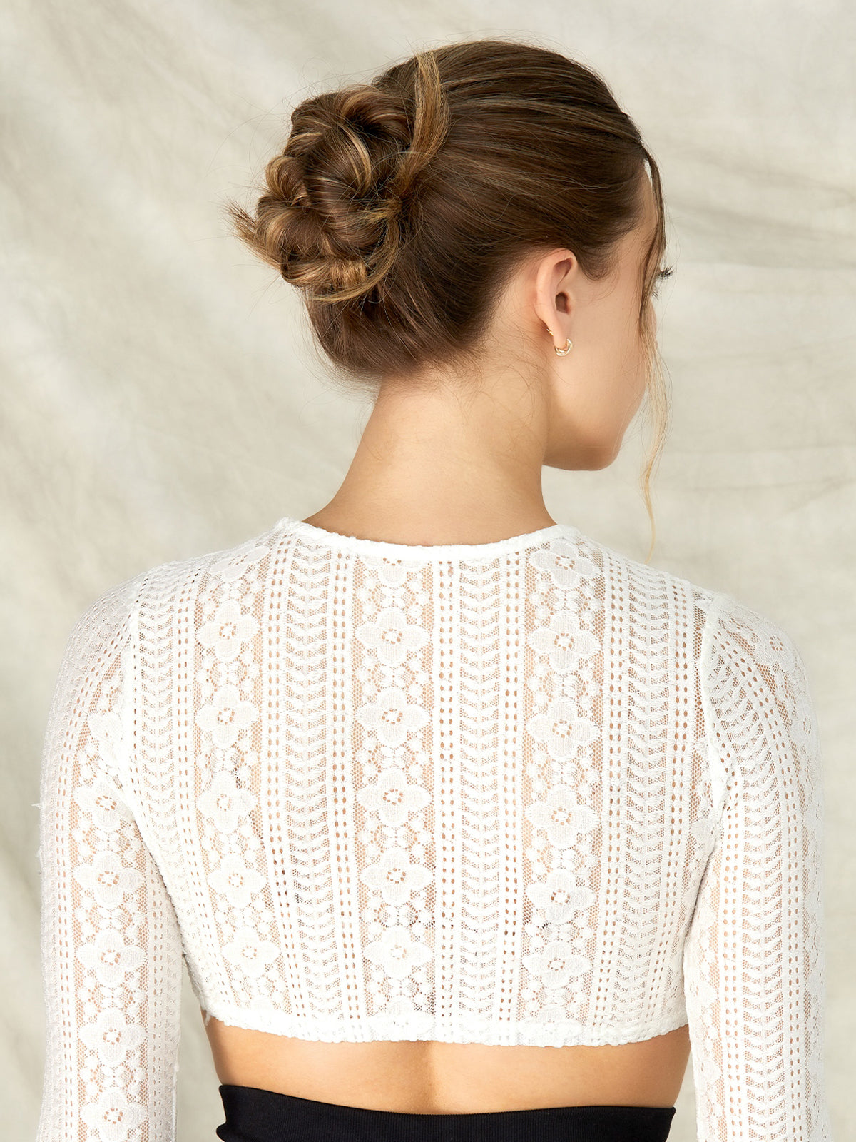 White long-sleeved dirndl blouse made of perforated lace Aney 