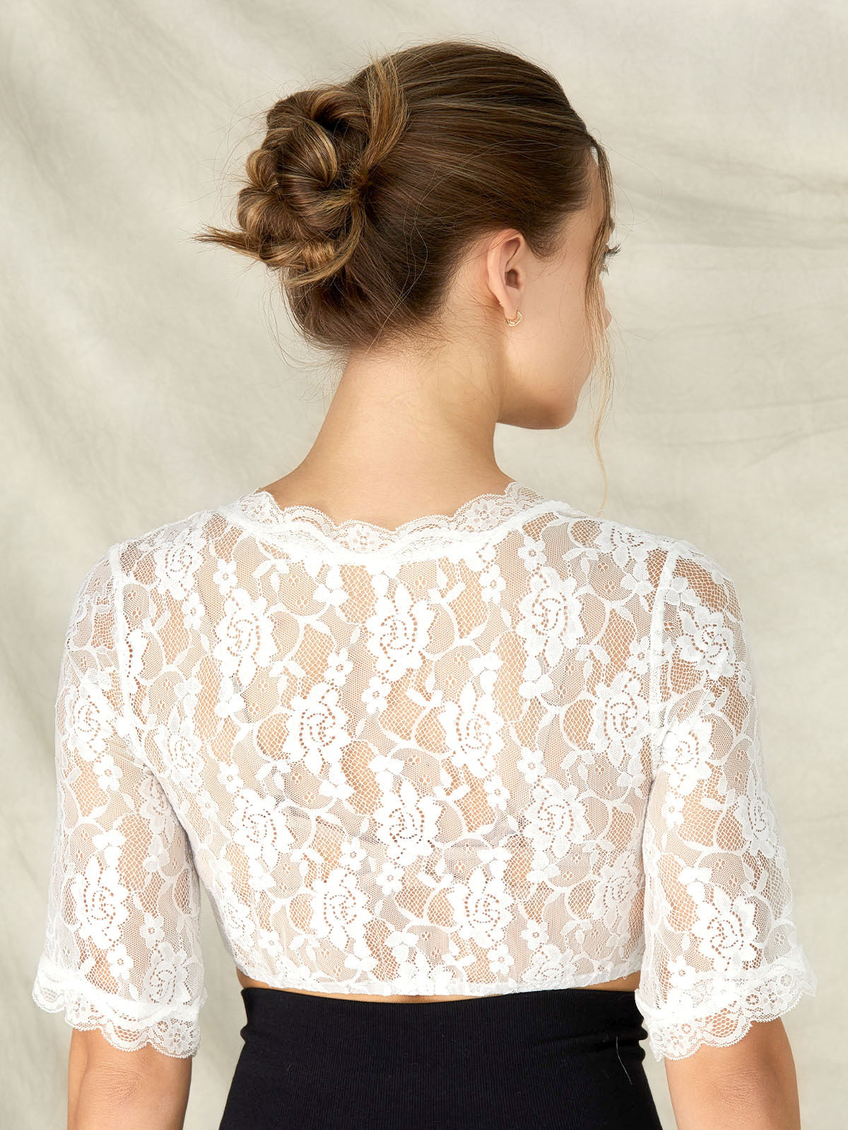 White dirndl blouse with V-neck made of perforated lace Anette 