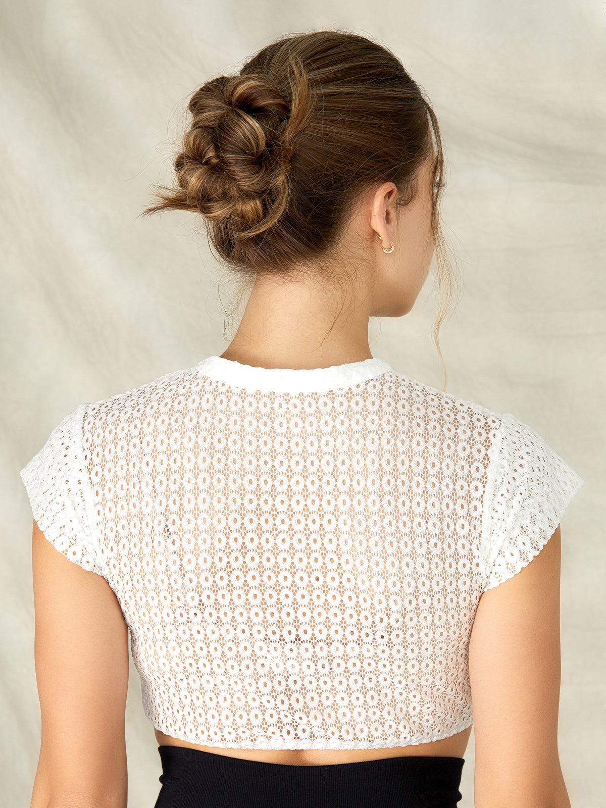 White high-necked dirndl blouse made of perforated lace Turin 