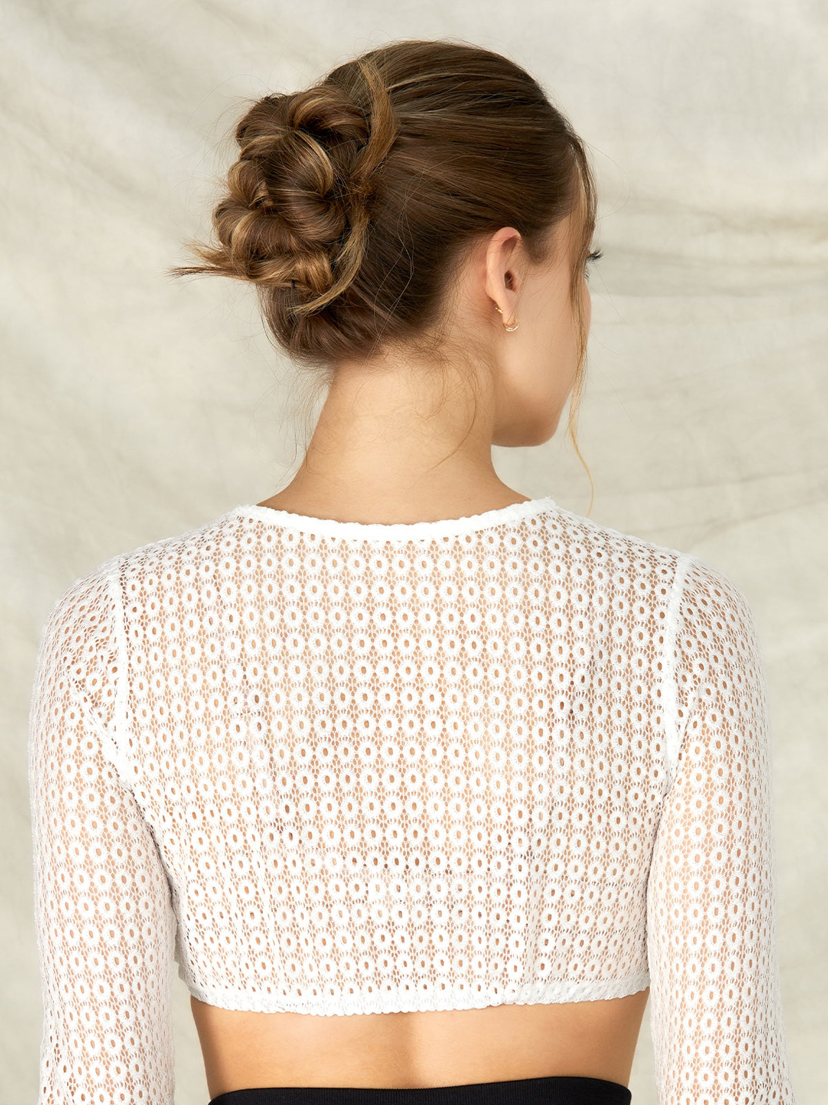 White round neck dirndl blouse made of perforated lace Kiki 