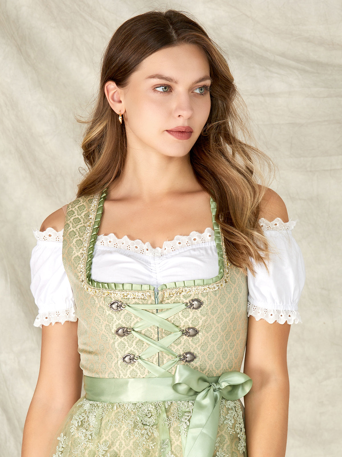 Green Hook Closure Straight Neckline Dirndl Bea 