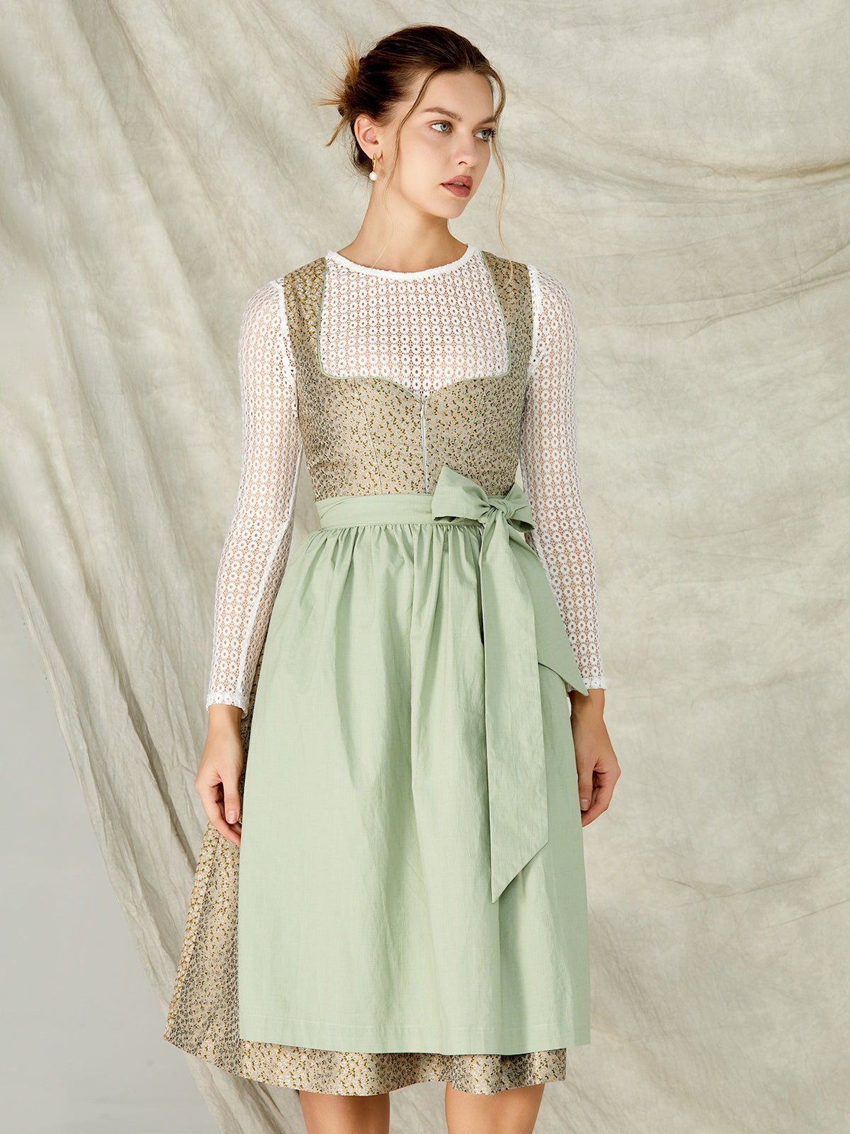 Green Zipper Front Sweetheart Neck Dirndl Merina 