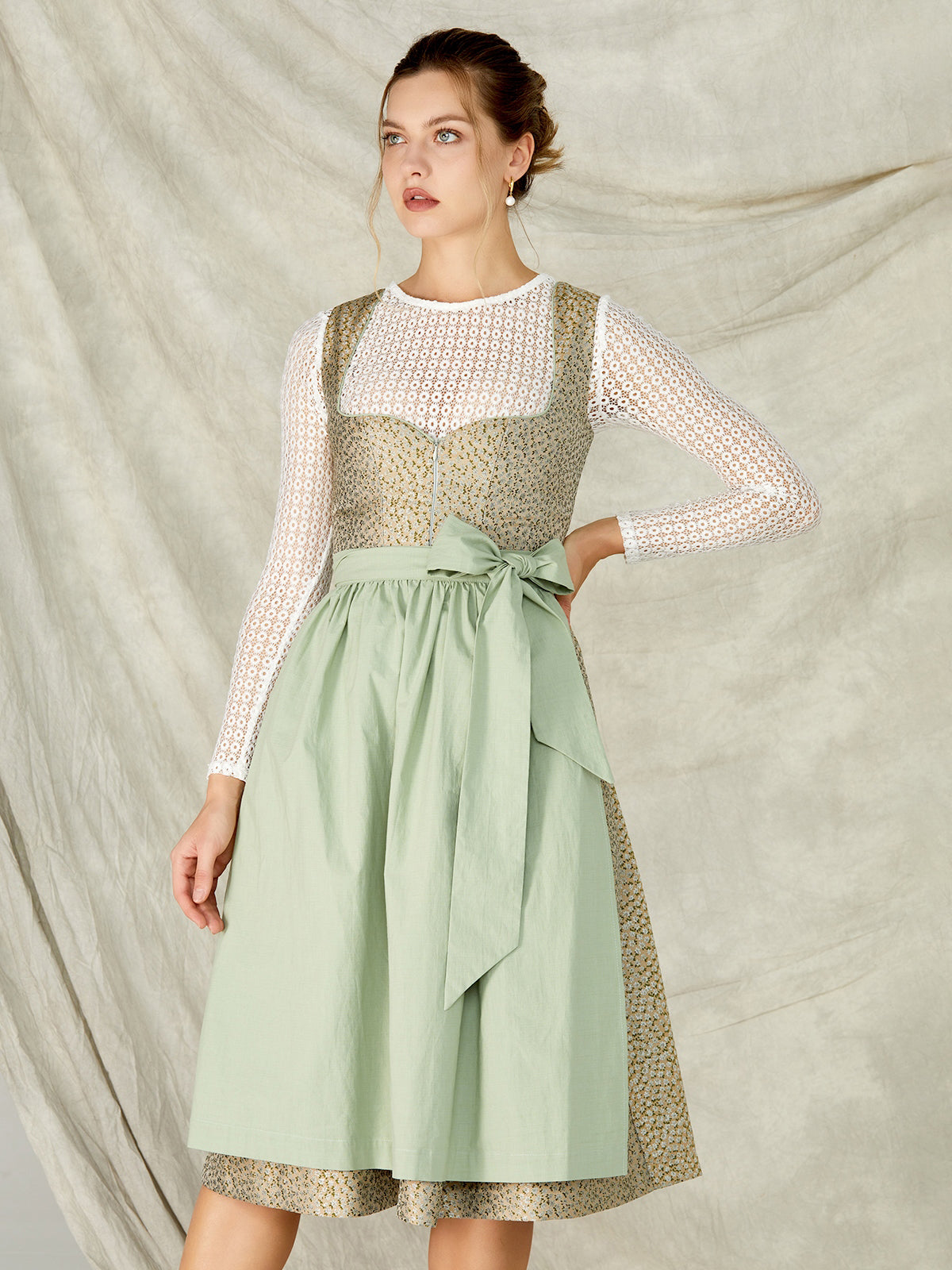 Green Zipper Front Sweetheart Neck Dirndl Merina 