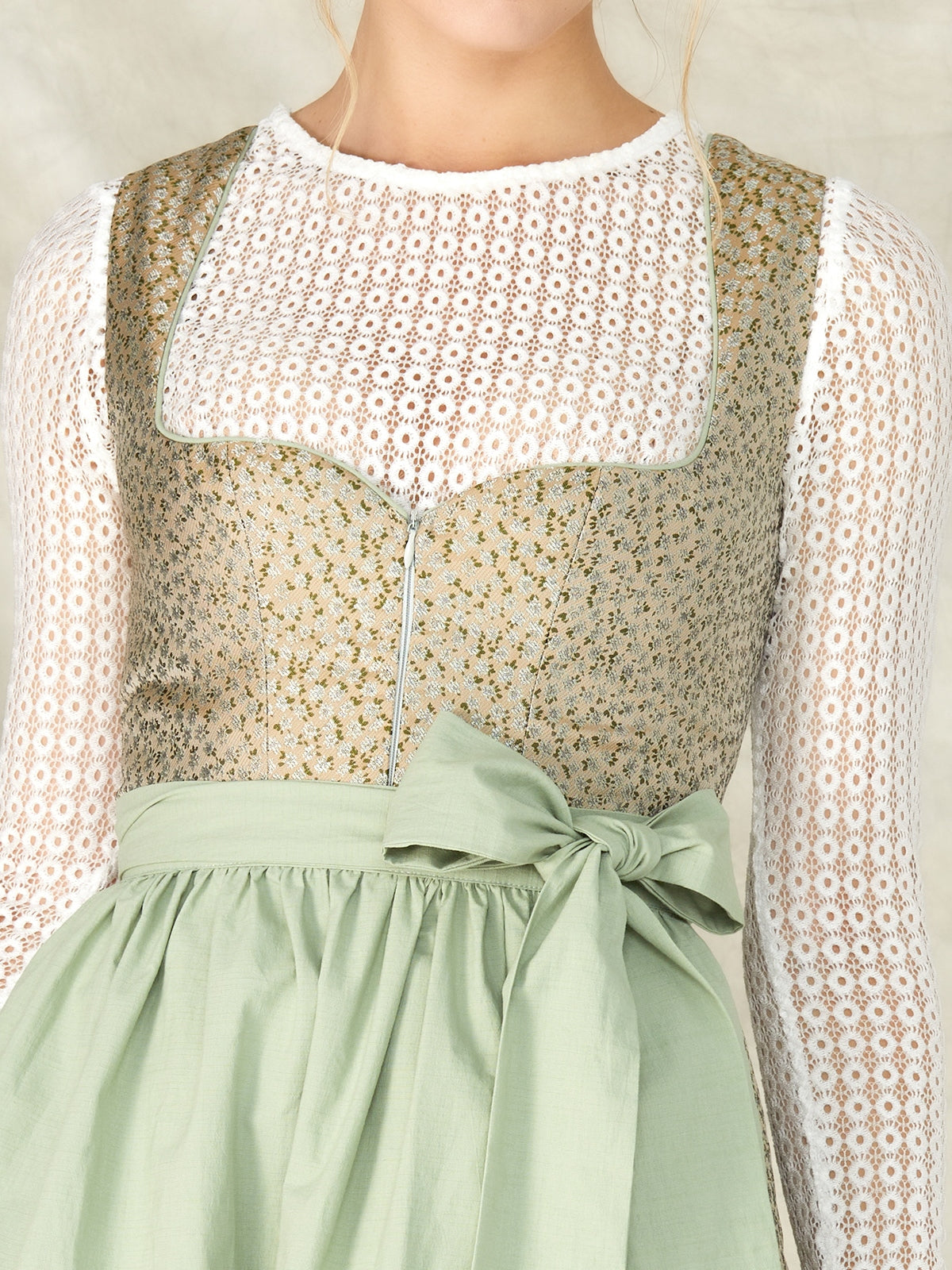 Green Zipper Front Sweetheart Neck Dirndl Merina 