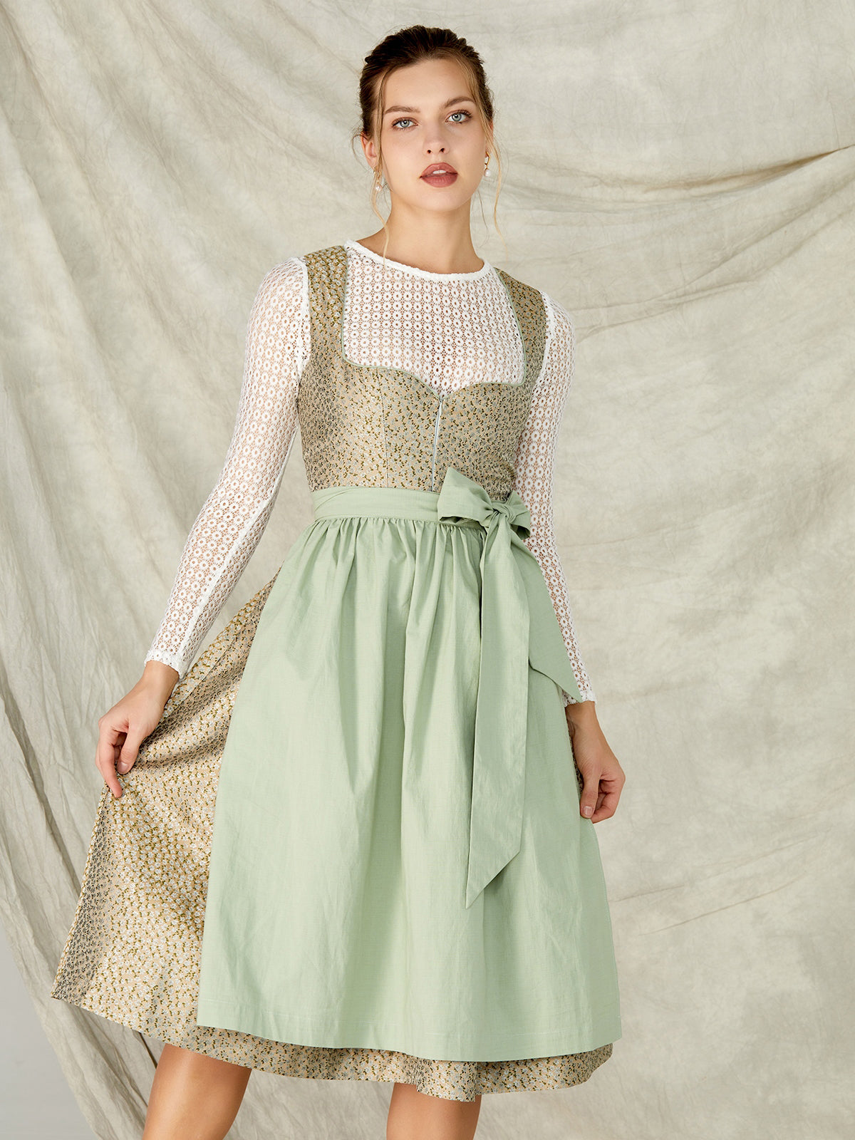 Green Zipper Front Sweetheart Neck Dirndl Merina 
