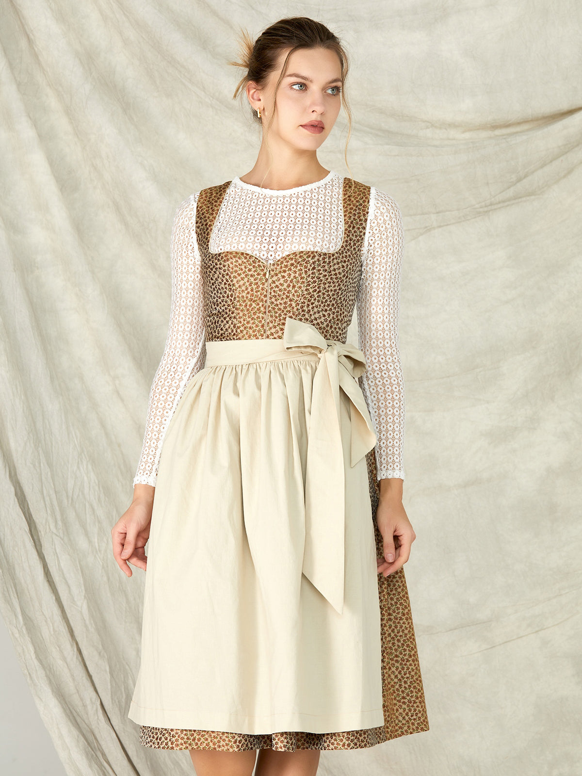 Orange Zipper Front Sweetheart Neck Dirndl Zamora