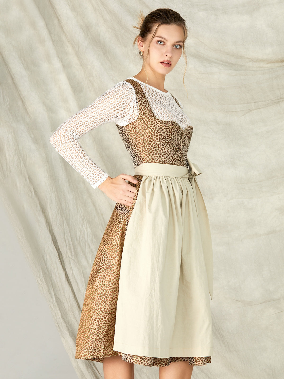 Orange Zipper Front Sweetheart Neck Dirndl Zamora