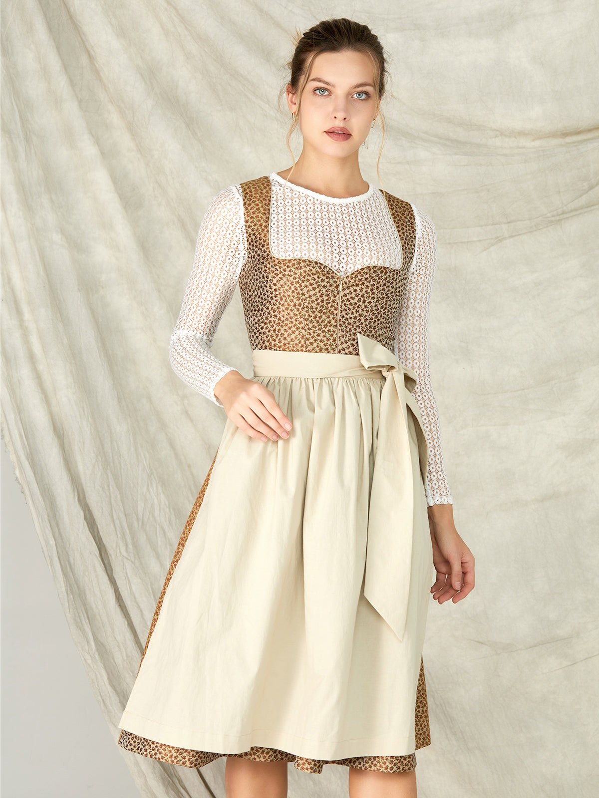 Orange Zipper Front Sweetheart Neck Dirndl Zamora