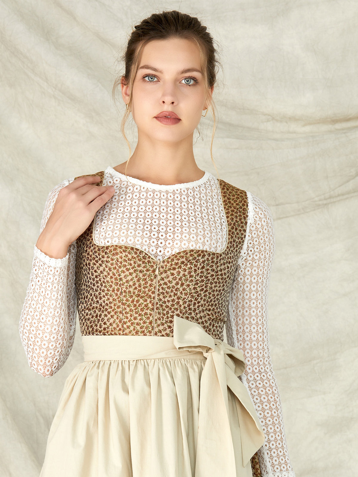 Orange Zipper Front Sweetheart Neck Dirndl Zamora