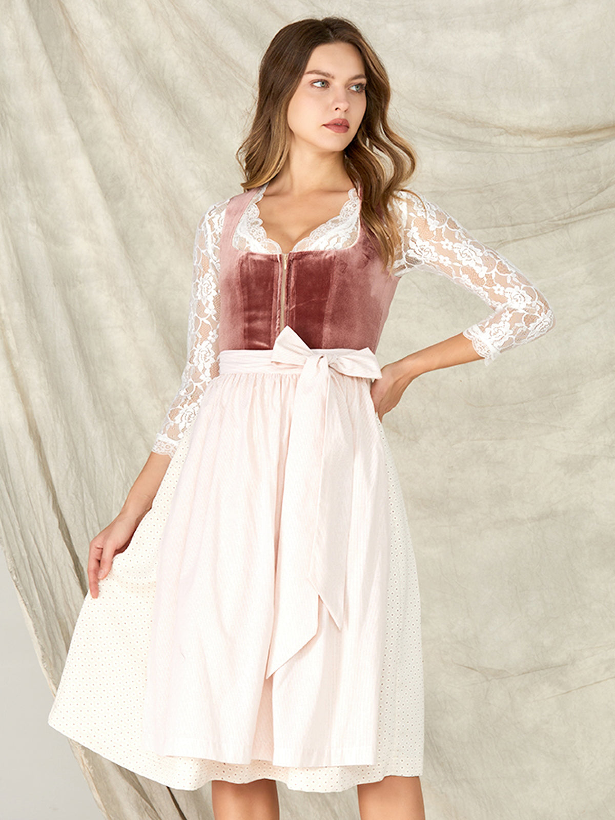 Pink Velvet Dirndl Straight Neckline Florence 