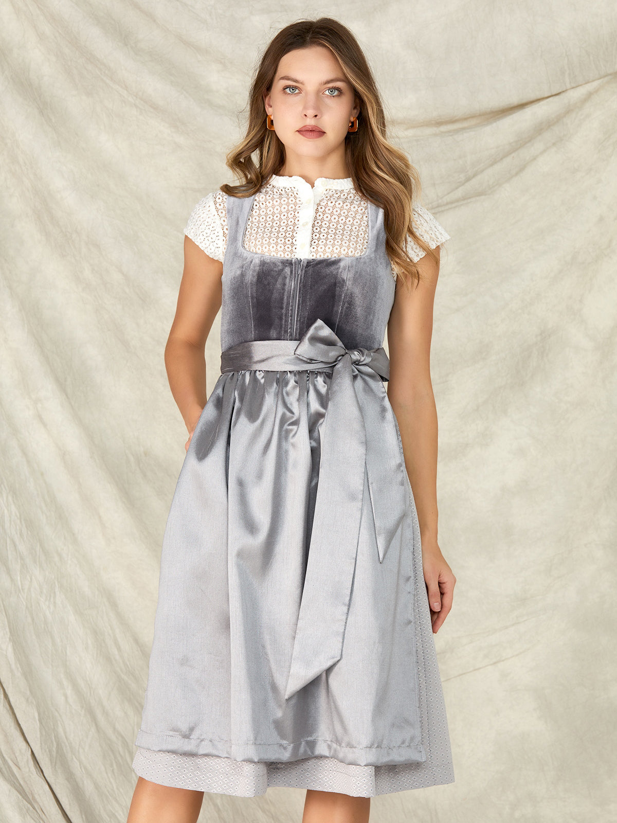 Grey Velvet Dirndl Straight Neckline Anella 