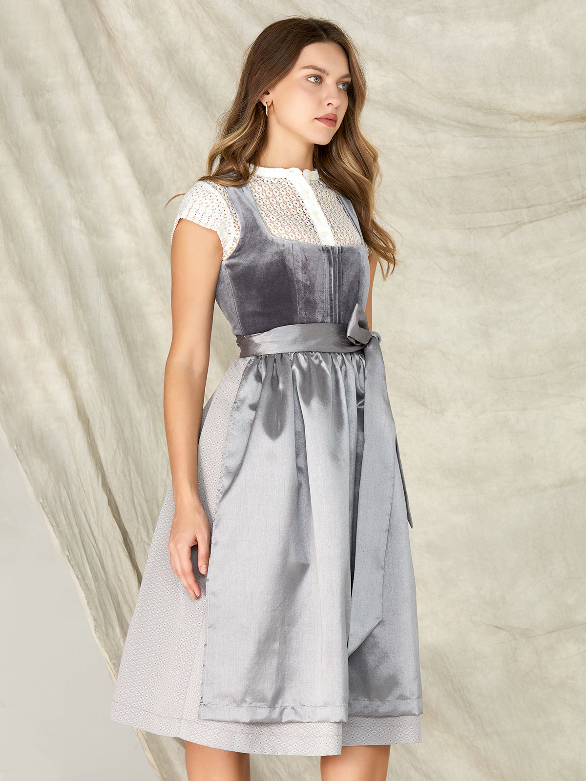 Grey Velvet Dirndl Straight Neckline Anella 
