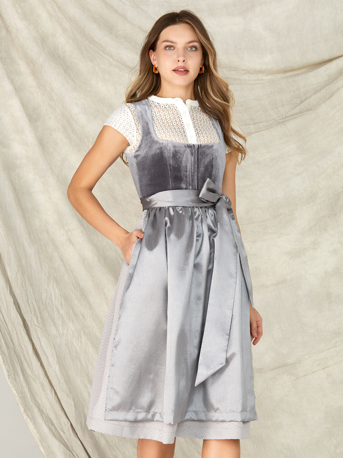 Grey Velvet Dirndl Straight Neckline Anella 