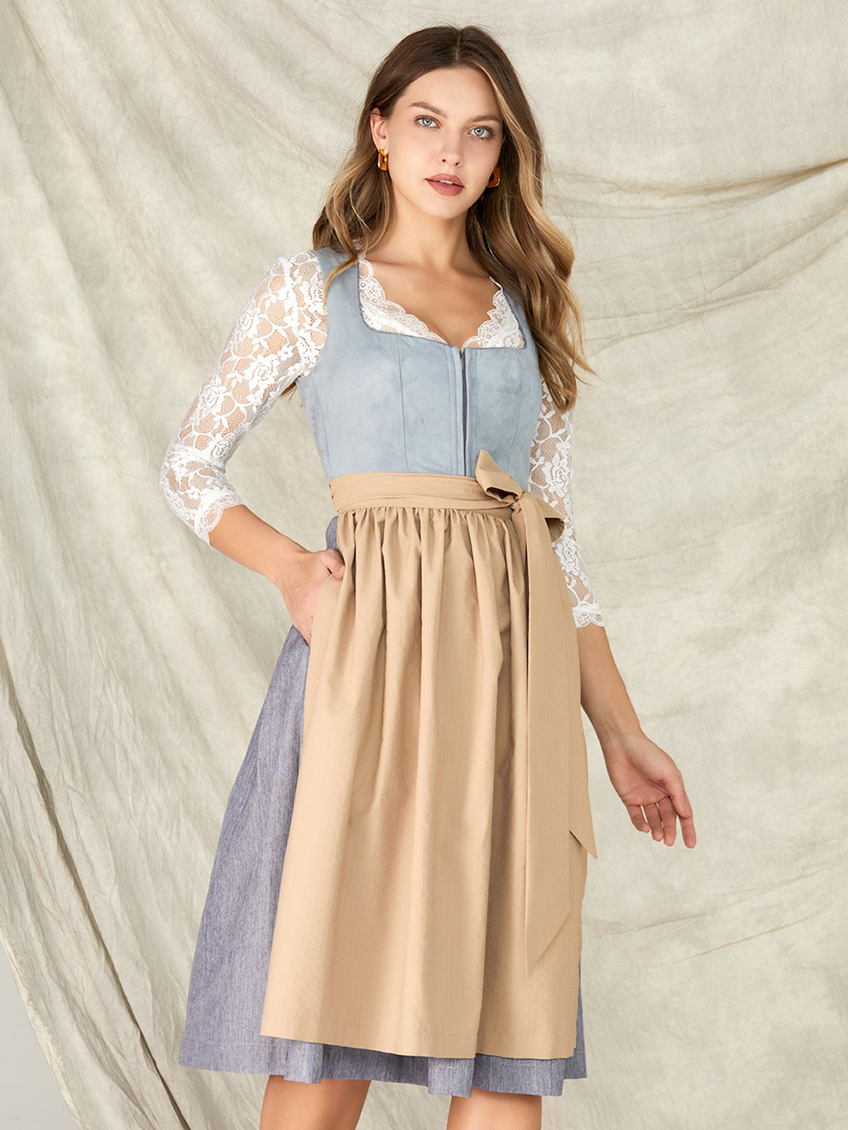 Blue Zipper Front Straight Neck Dirndl Mia 