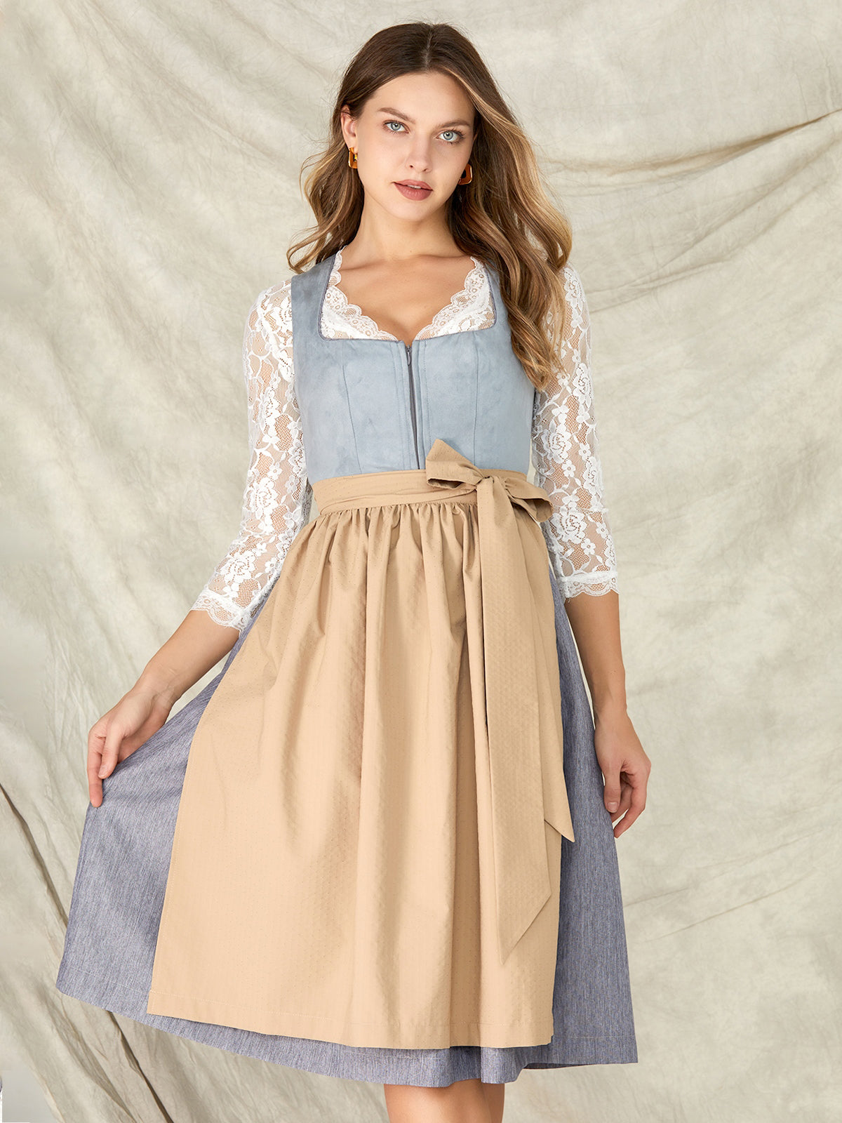 Blue Zipper Front Straight Neck Dirndl Mia 