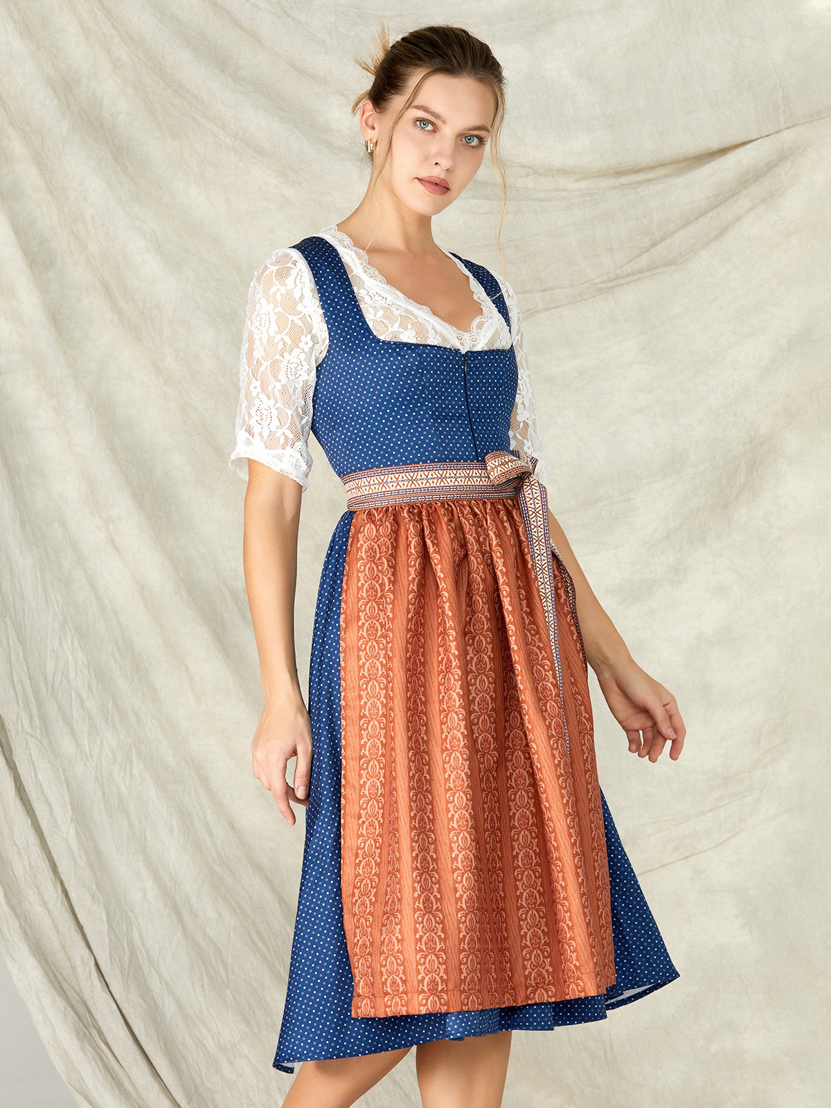 Blue Zipper Front Straight Neck Dirndl Josephine 