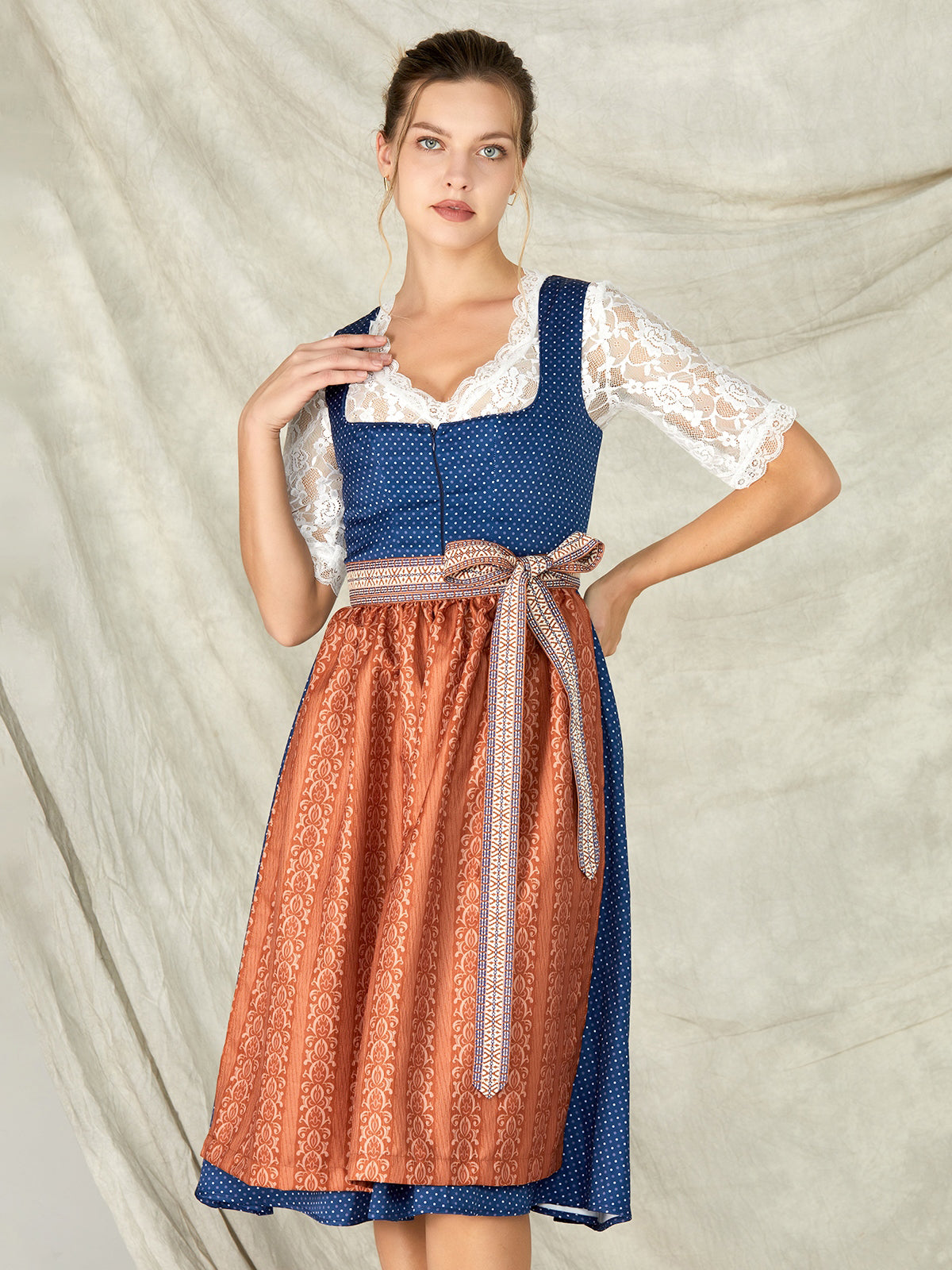 Blue Zipper Front Straight Neck Dirndl Josephine 