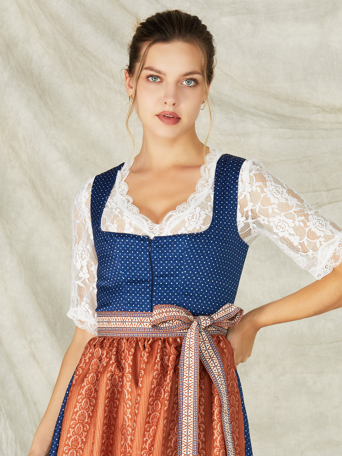 Blue Zipper Front Straight Neck Dirndl Josephine 
