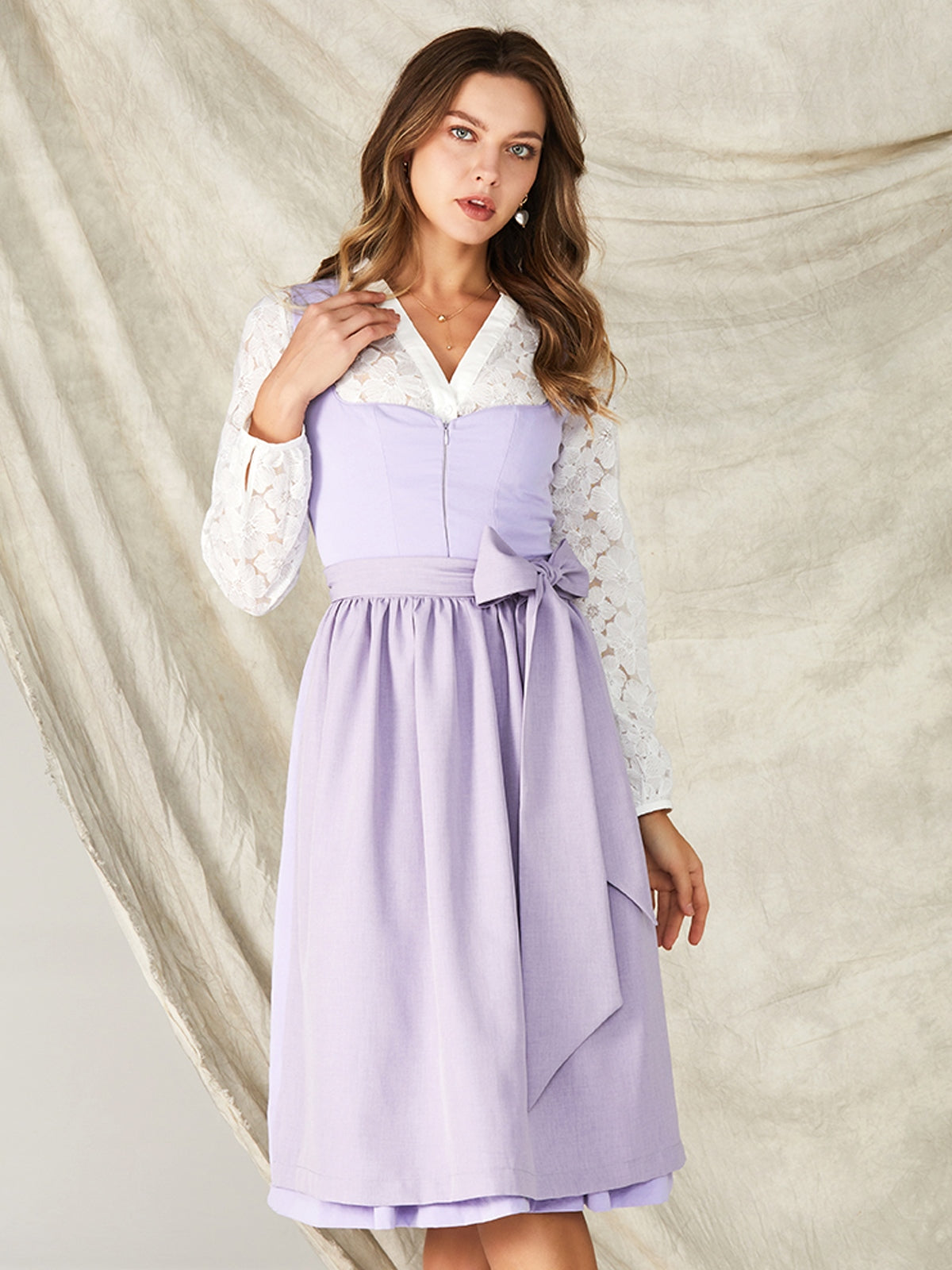 Purple Zipper Front Sweetheart Neck Dirndl Viktoria 