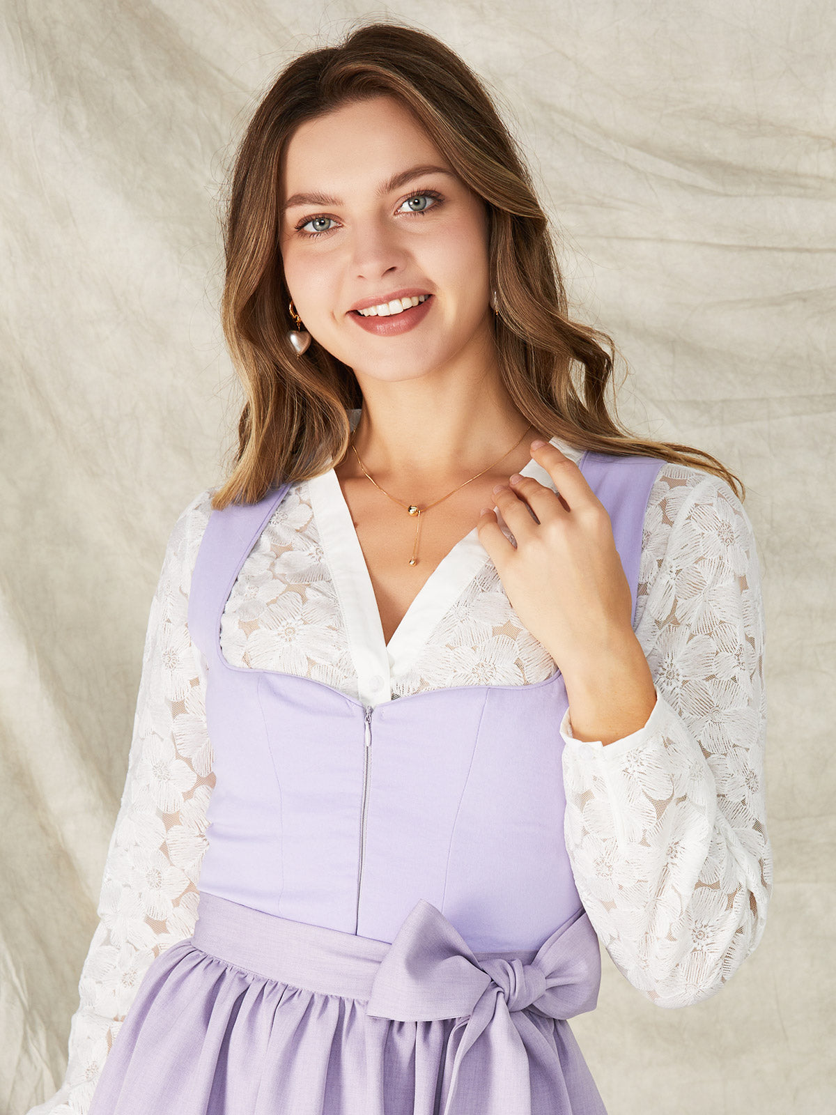 Purple Zipper Front Sweetheart Neck Dirndl Viktoria 