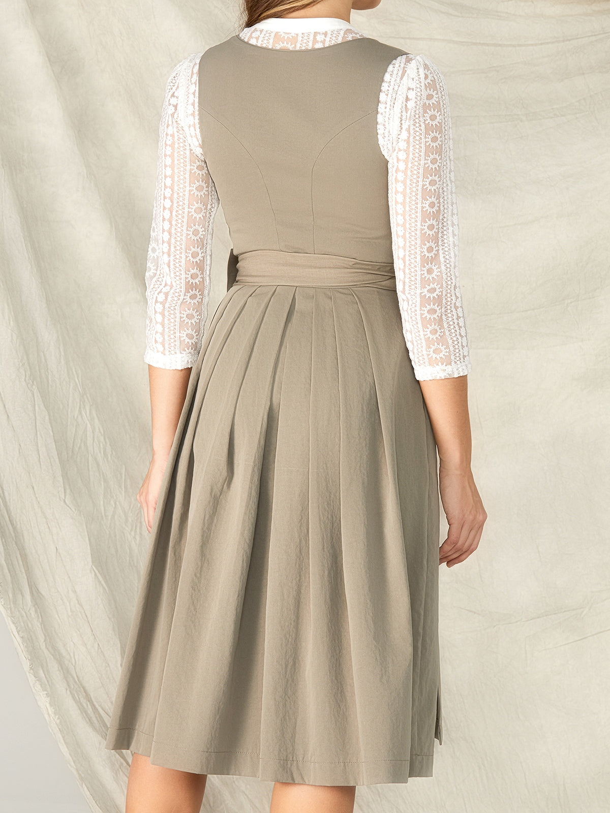 Olive green zipper front sweetheart neckline dirndl Karolina 