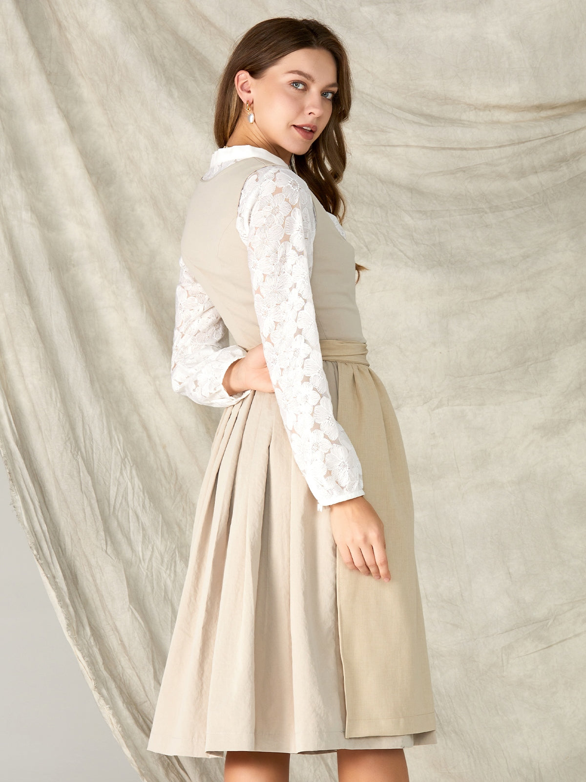 Cream Zipper Front Sweetheart Neck Dirndl Andrina 