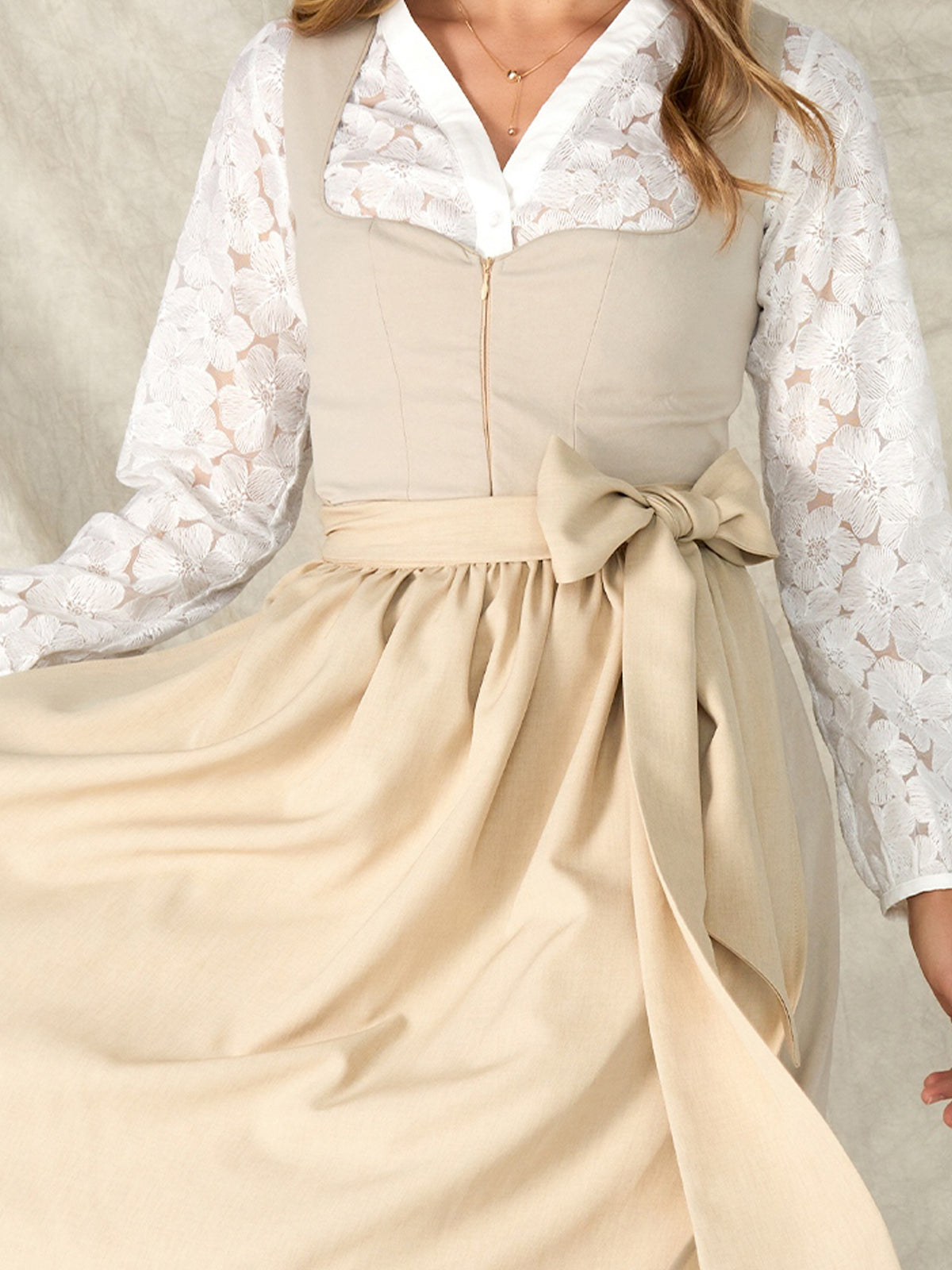 Cream Zipper Front Sweetheart Neck Dirndl Andrina 