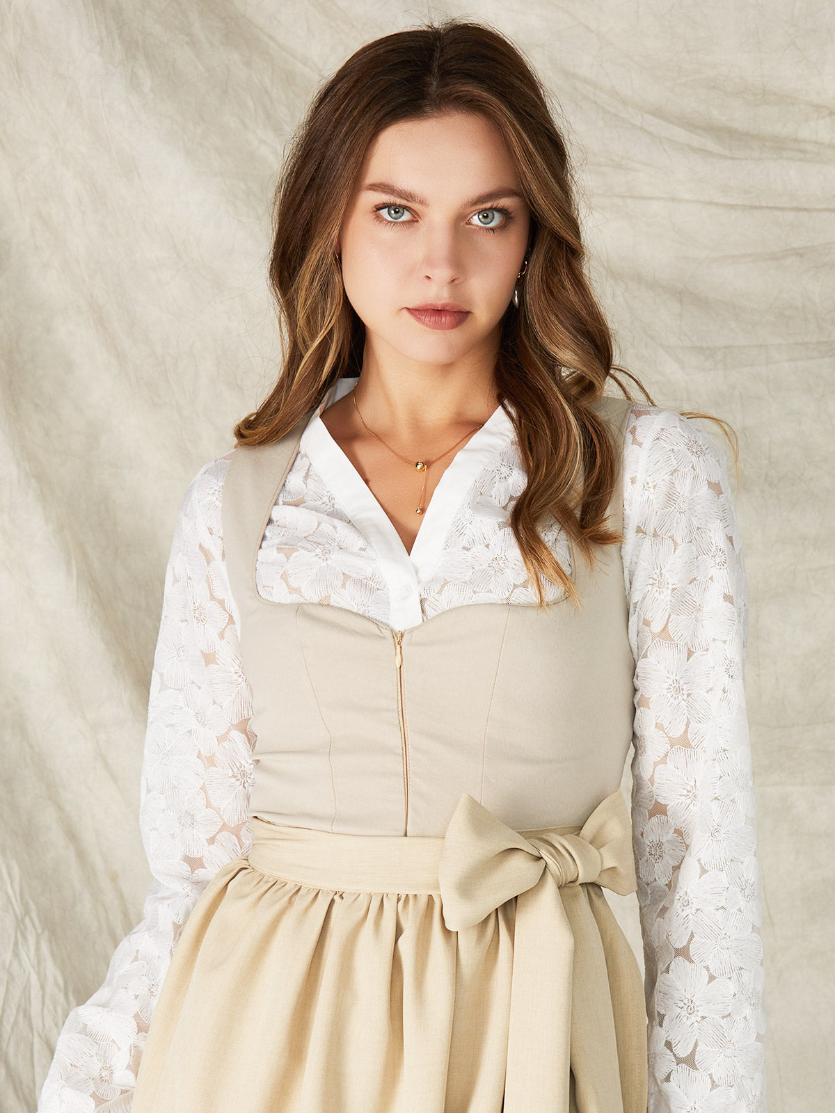 Cream Zipper Front Sweetheart Neck Dirndl Andrina 