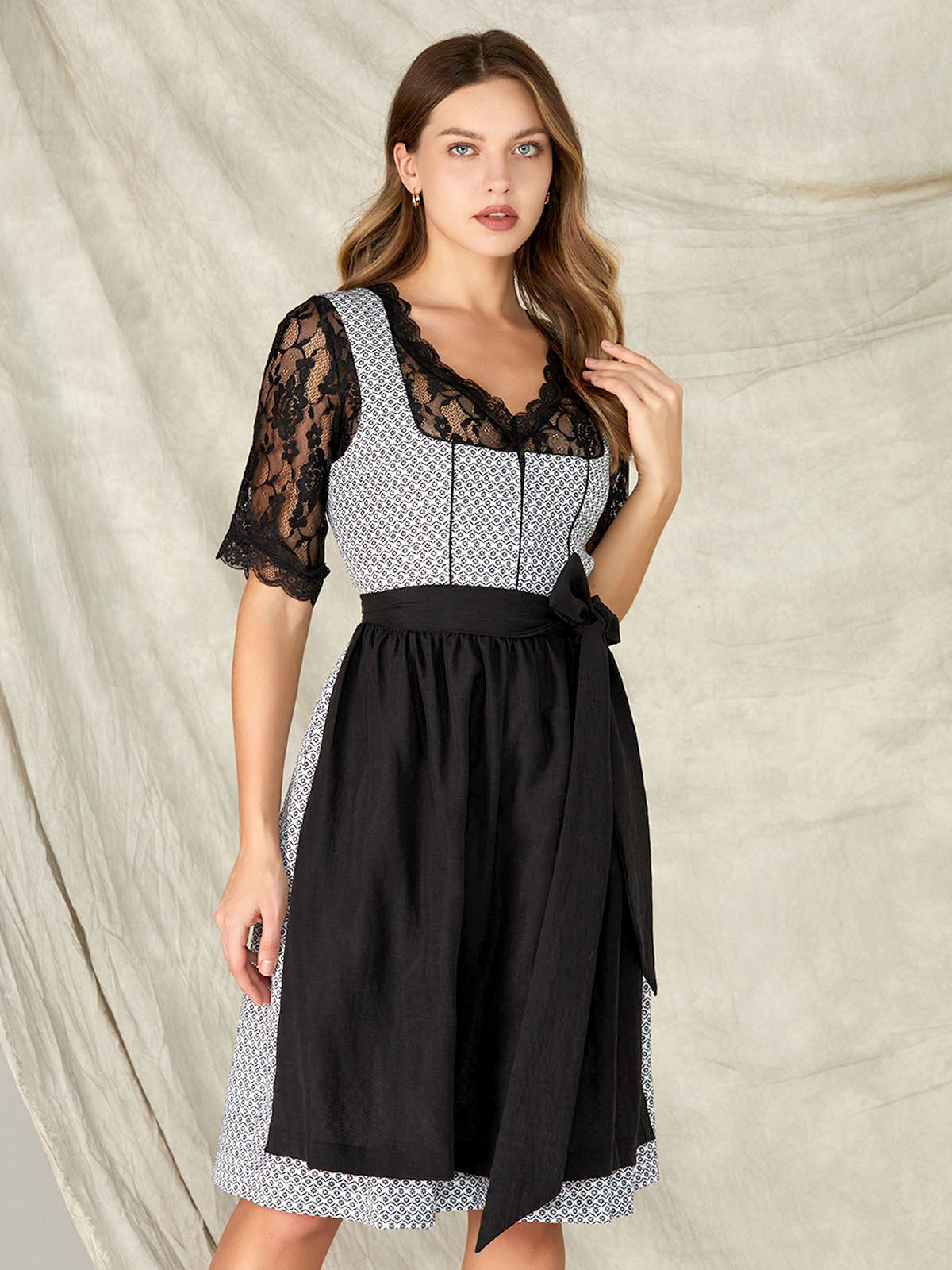 Black Zipper Front Straight Neck Dirndl Gerda 