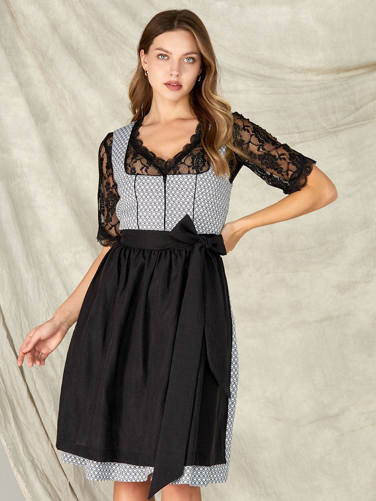 Black Zipper Front Straight Neck Dirndl Gerda 