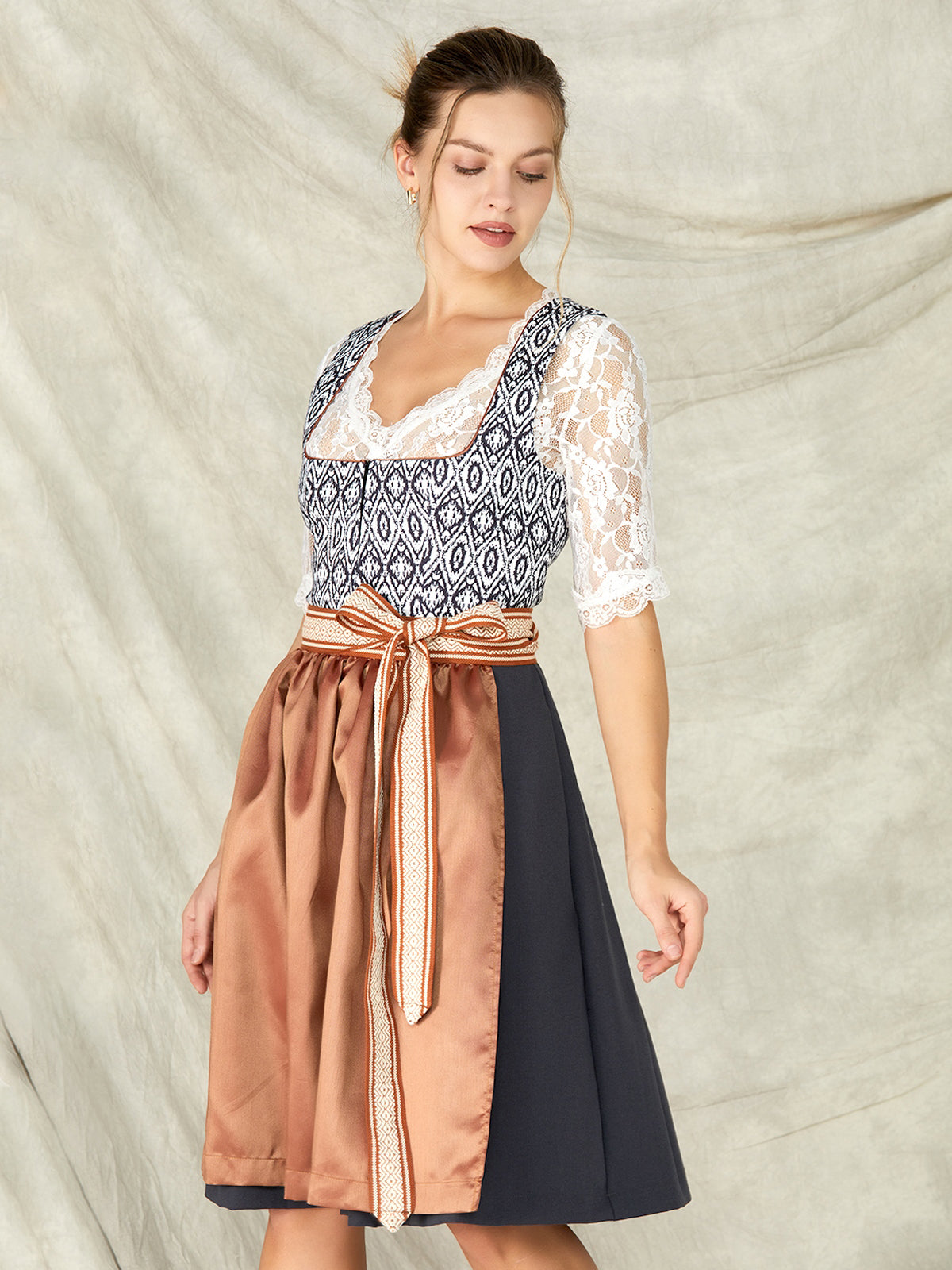 Black Zipper Front Straight Neck Dirndl Levina 