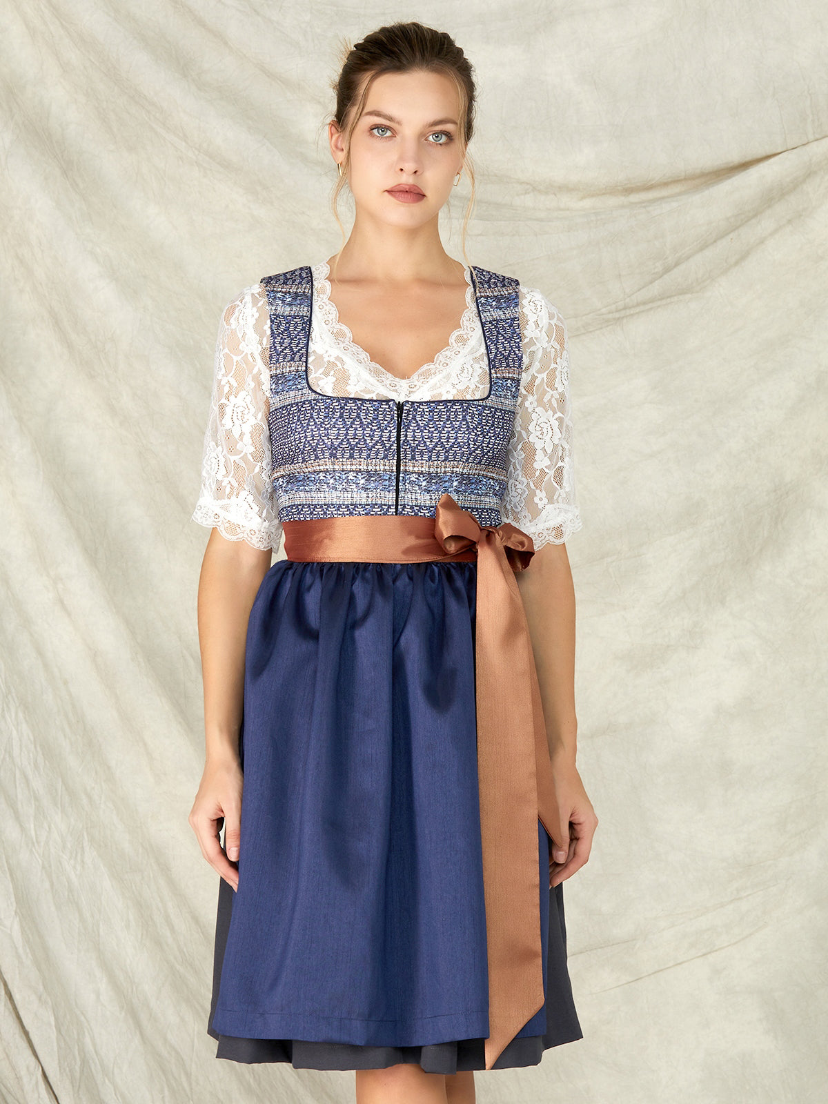 Blue Zipper Front Straight Neck Dirndl Lotta 