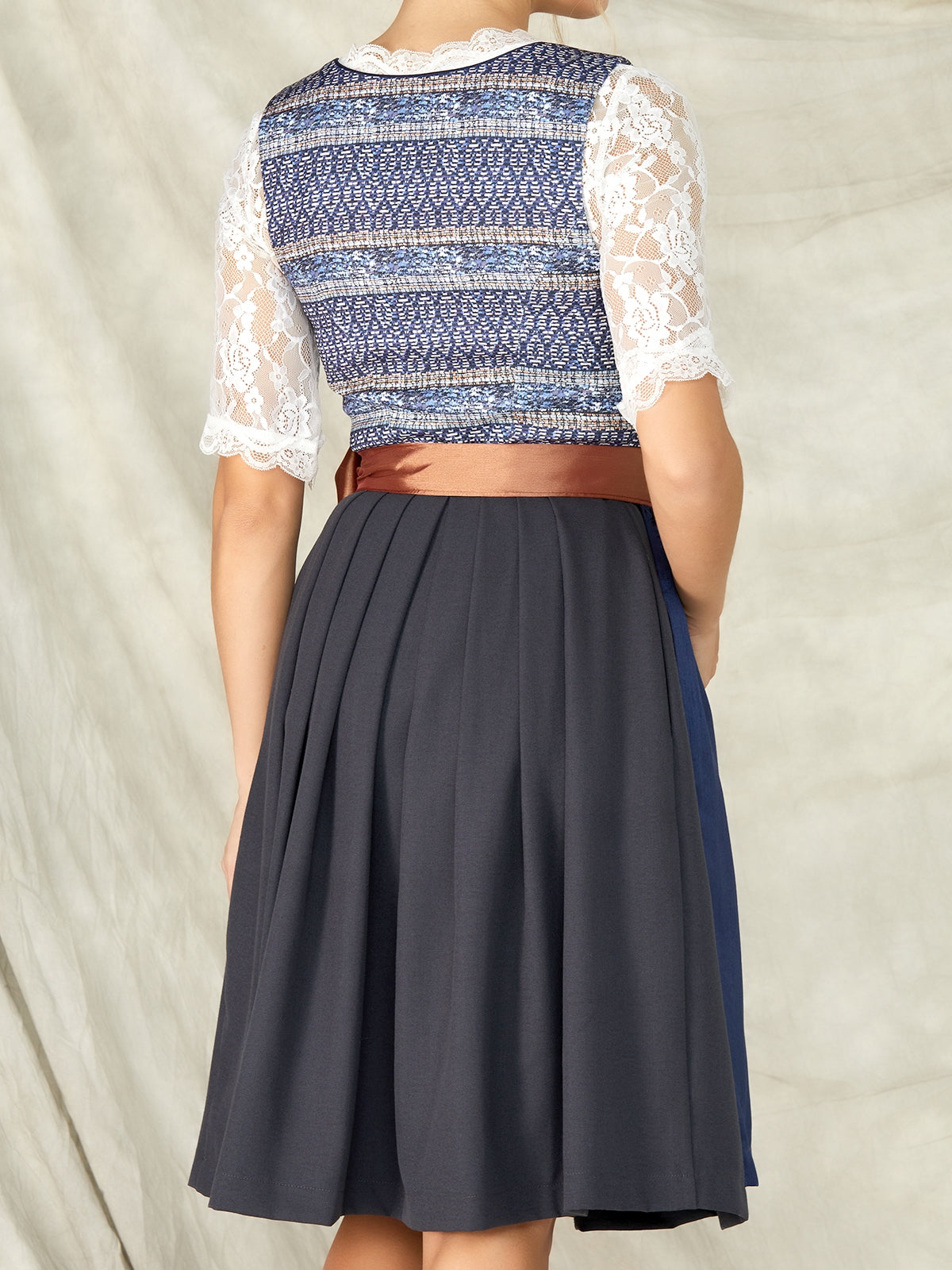 Blue Zipper Front Straight Neck Dirndl Lotta 