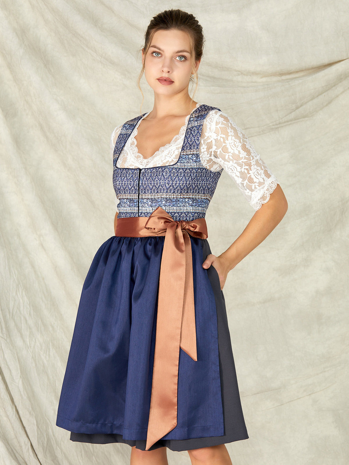 Blue Zipper Front Straight Neck Dirndl Lotta 