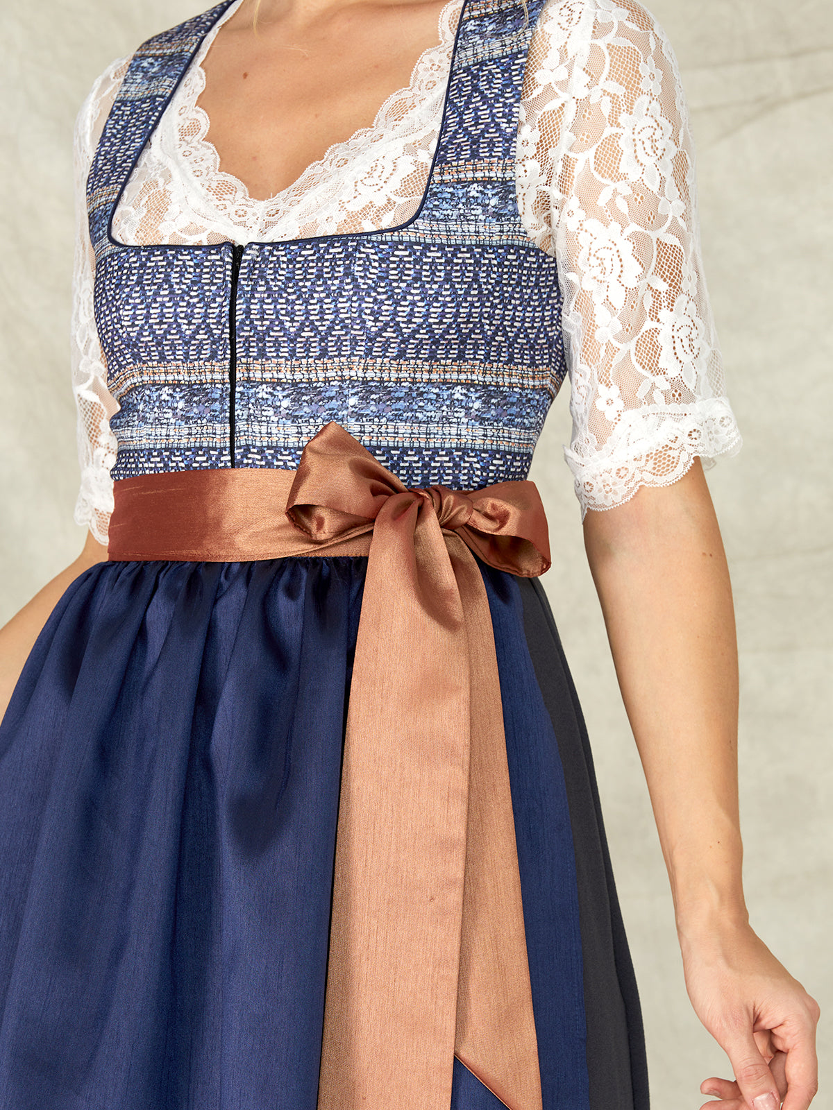 Blue Zipper Front Straight Neck Dirndl Lotta 