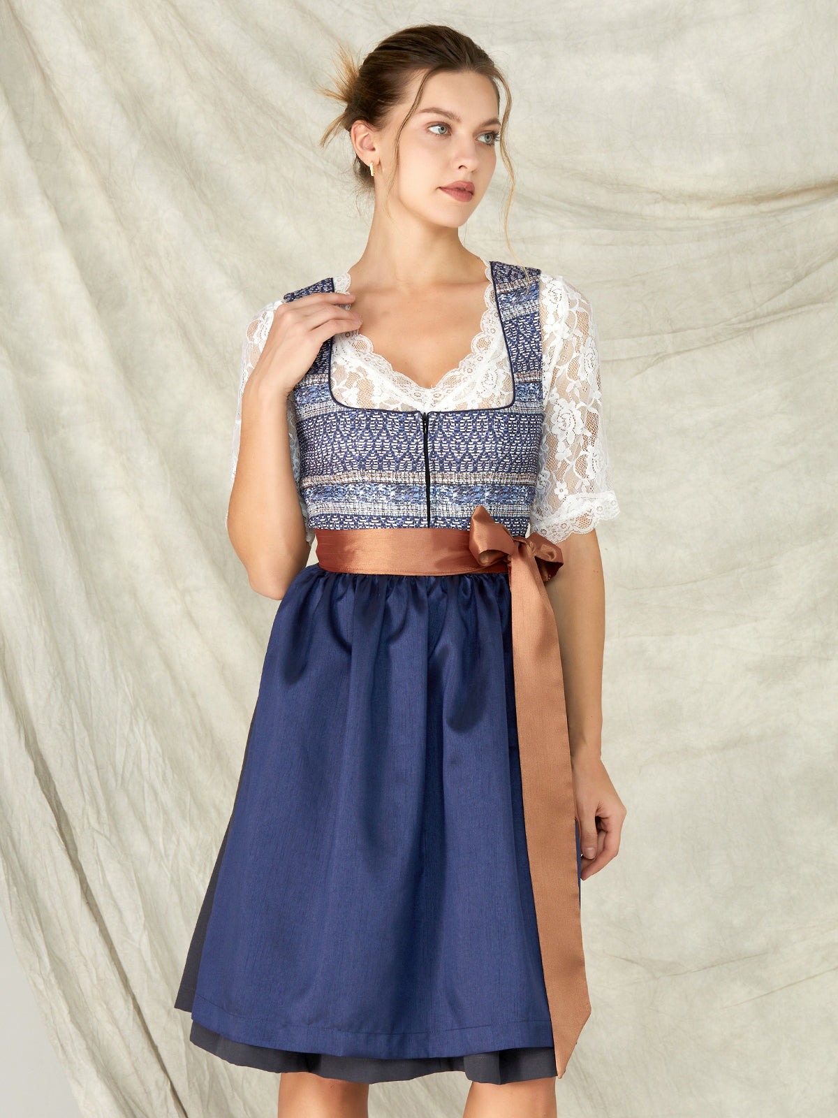 Blue Zipper Front Straight Neck Dirndl Lotta 