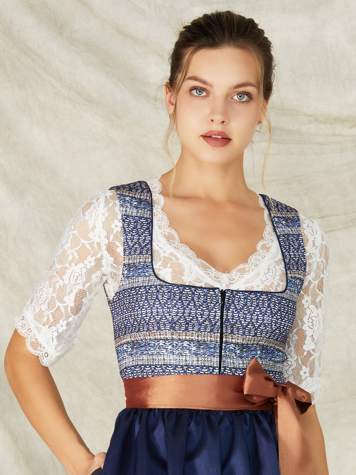 Blue Zipper Front Straight Neck Dirndl Lotta 