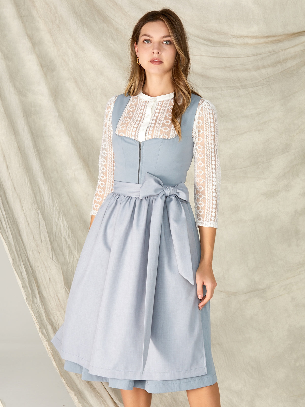Blue Zipper Front Sweetheart Neck Dirndl Lena 