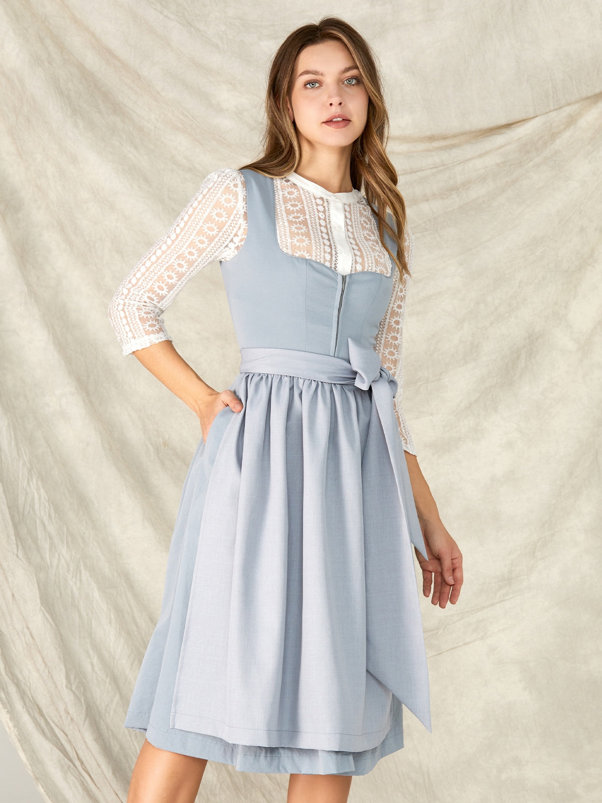 Blue Zipper Front Sweetheart Neck Dirndl Lena 
