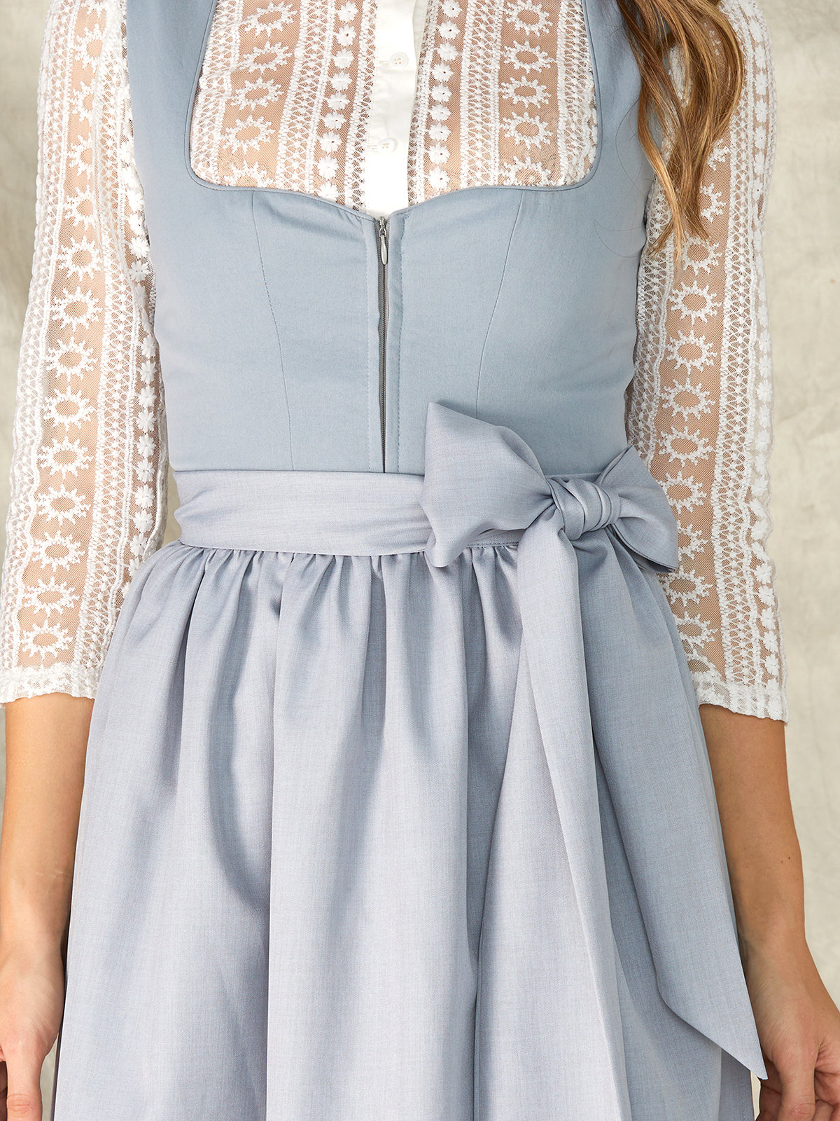 Blue Zipper Front Sweetheart Neck Dirndl Lena 