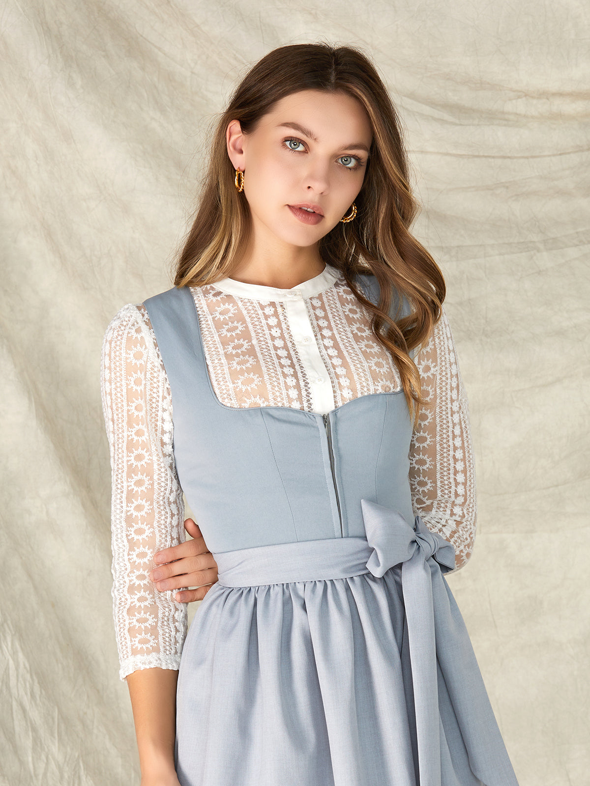 Blue Zipper Front Sweetheart Neck Dirndl Lena 