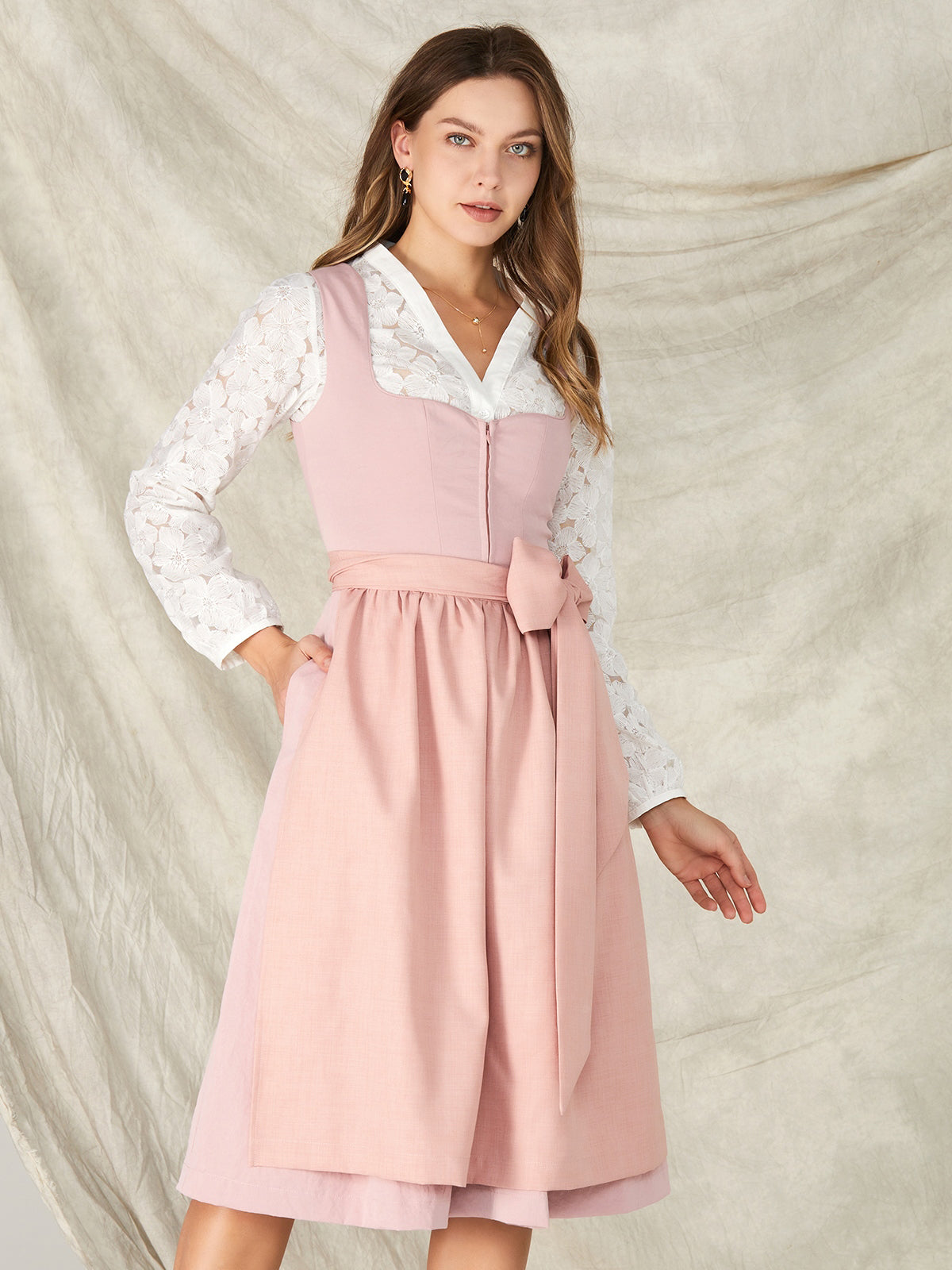Pink Zipper Front Sweetheart Neck Dirndl Fabia 