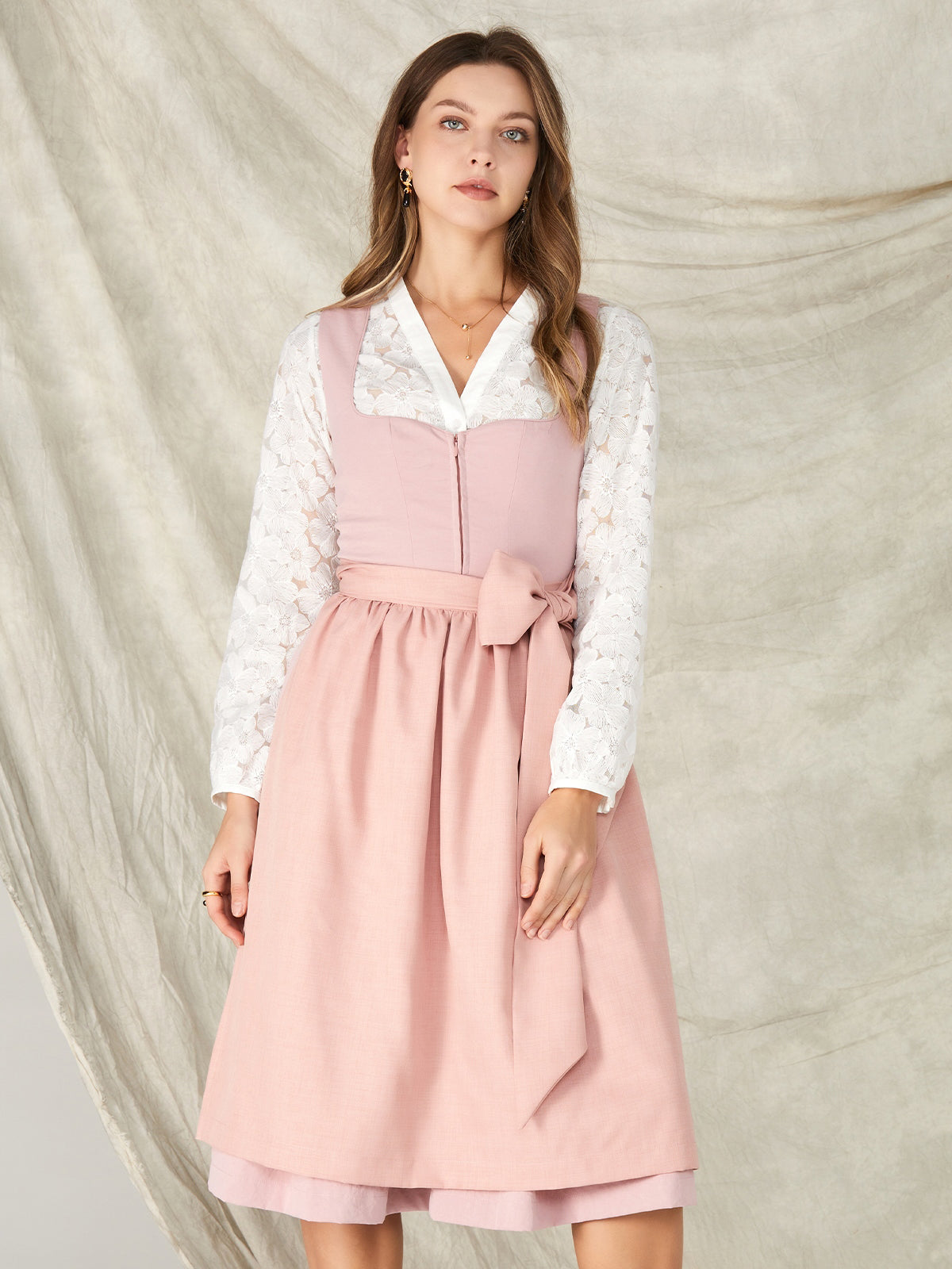 Pink Zipper Front Sweetheart Neck Dirndl Fabia 