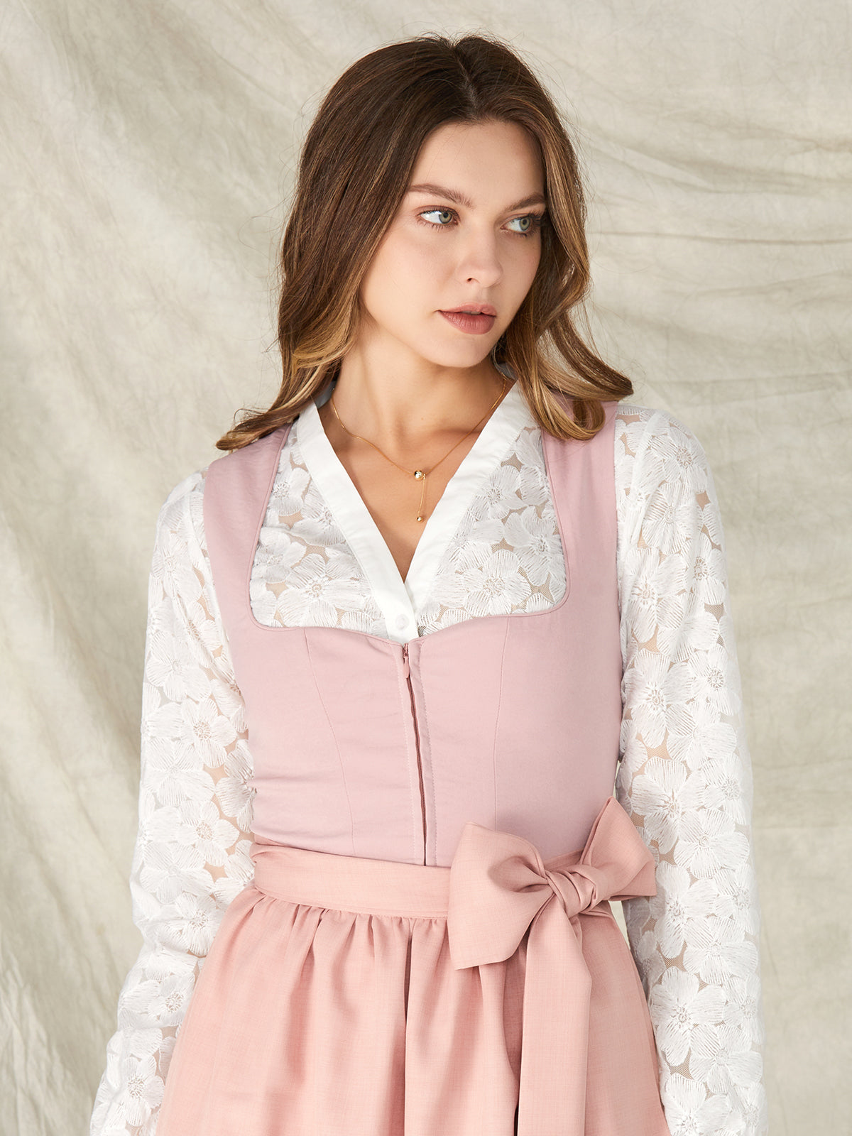 Pink Zipper Front Sweetheart Neck Dirndl Fabia 