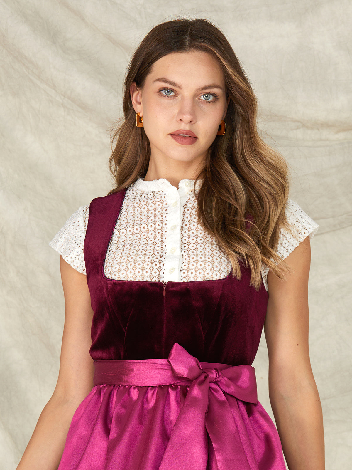 Pink Zipper Front Straight Neck Dirndl Klara 