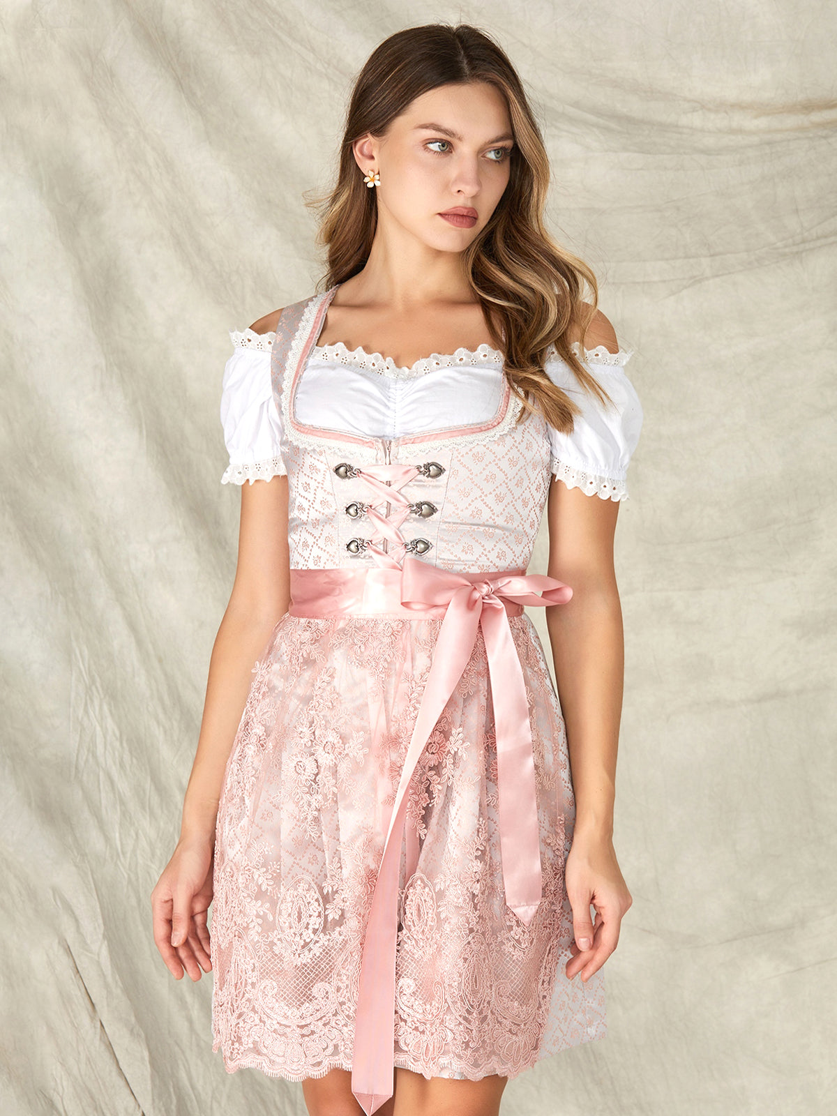 Pink hook closure heart neckline dirndl Biania 