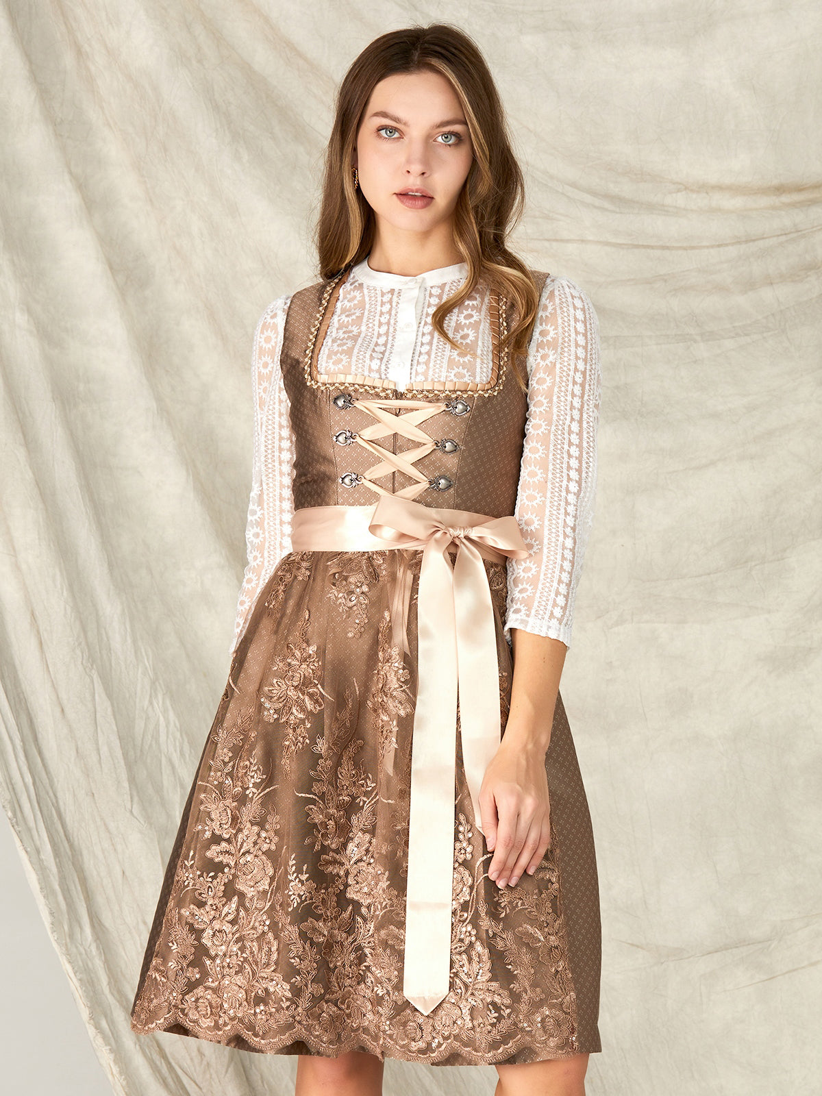 Brown hook closure straight neckline Dirndl Nele 